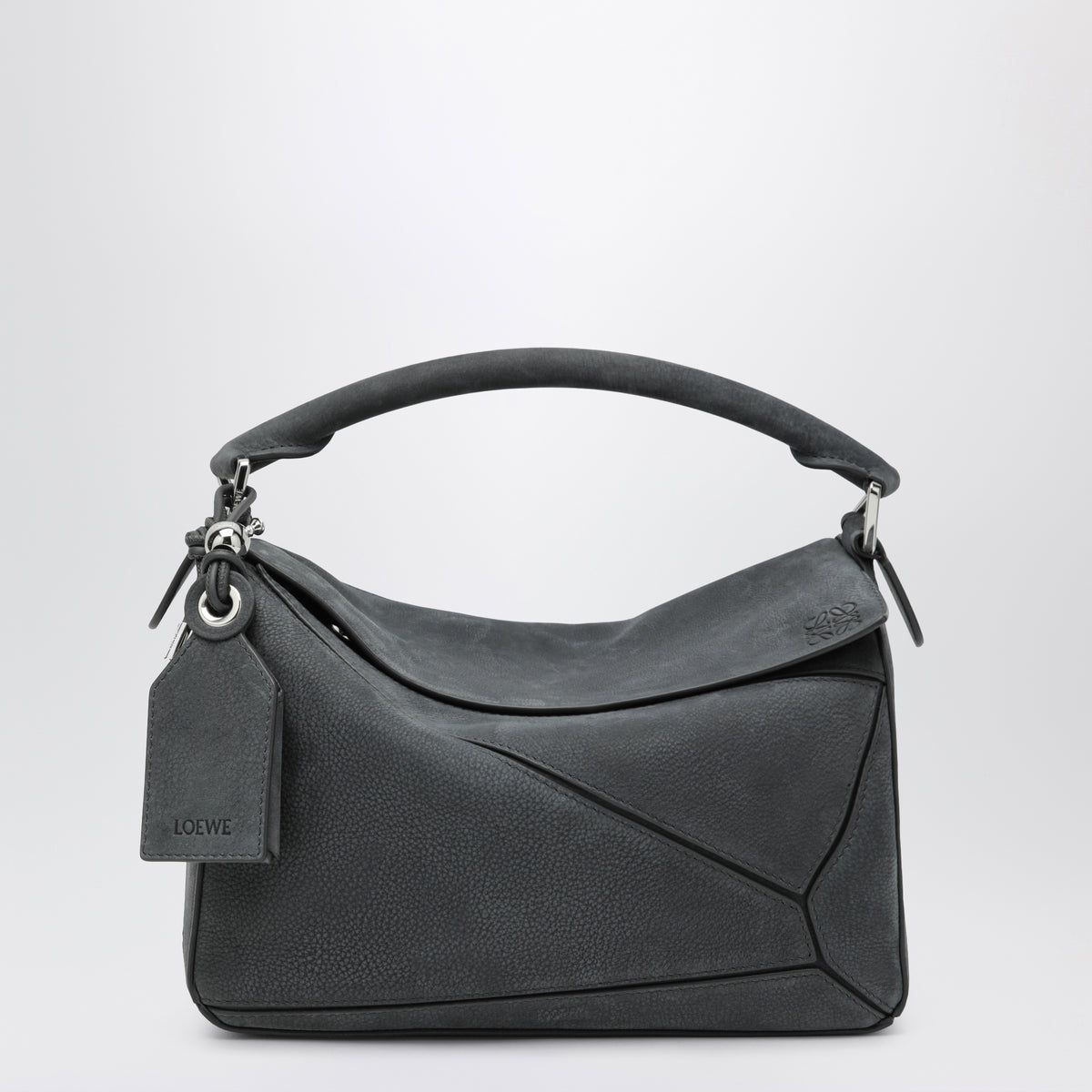 Borsa Puzzle piccola grigia antracite in pelle nabuk granata