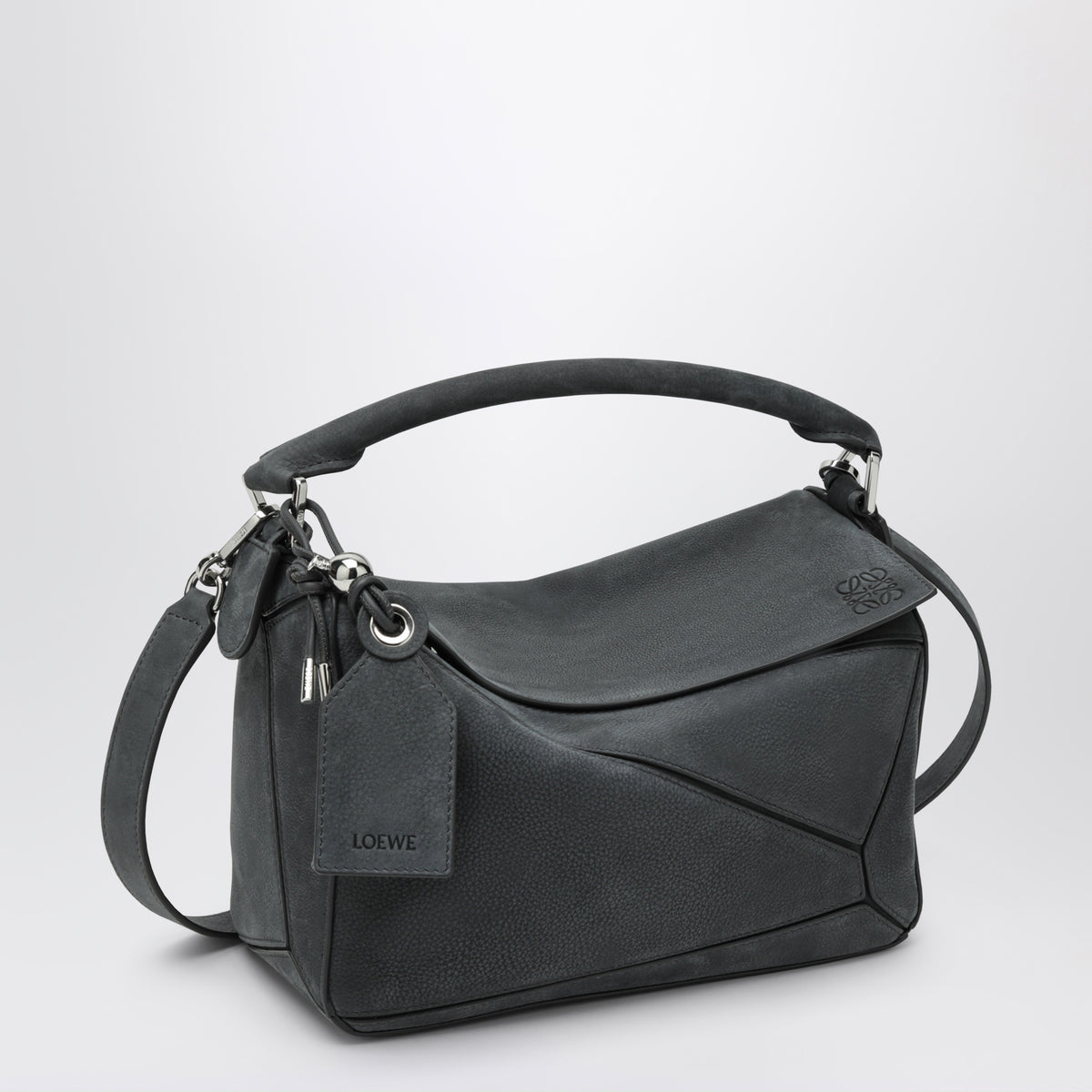 Borsa Puzzle piccola grigia antracite in pelle nabuk granata