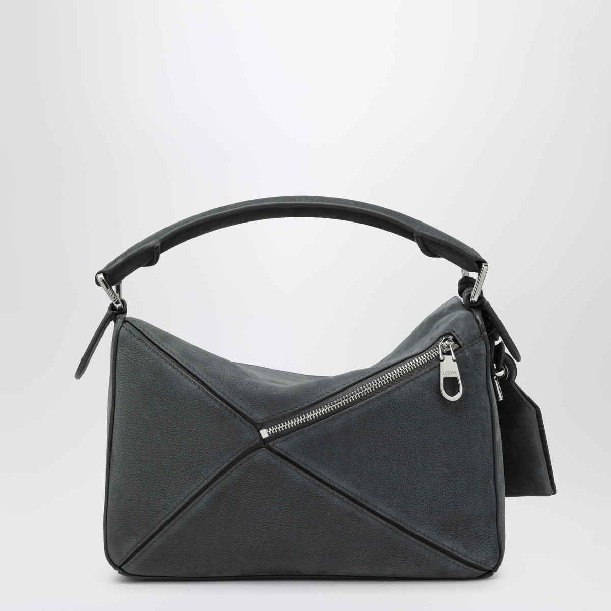 Borsa Puzzle piccola grigia antracite in pelle nabuk granata
