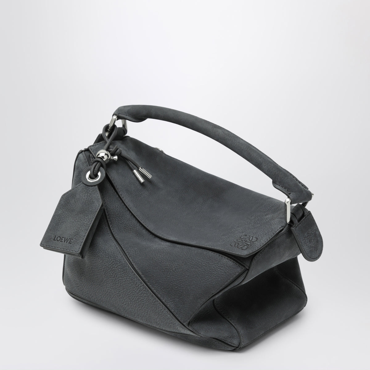 Borsa Puzzle piccola grigia antracite in pelle nabuk granata