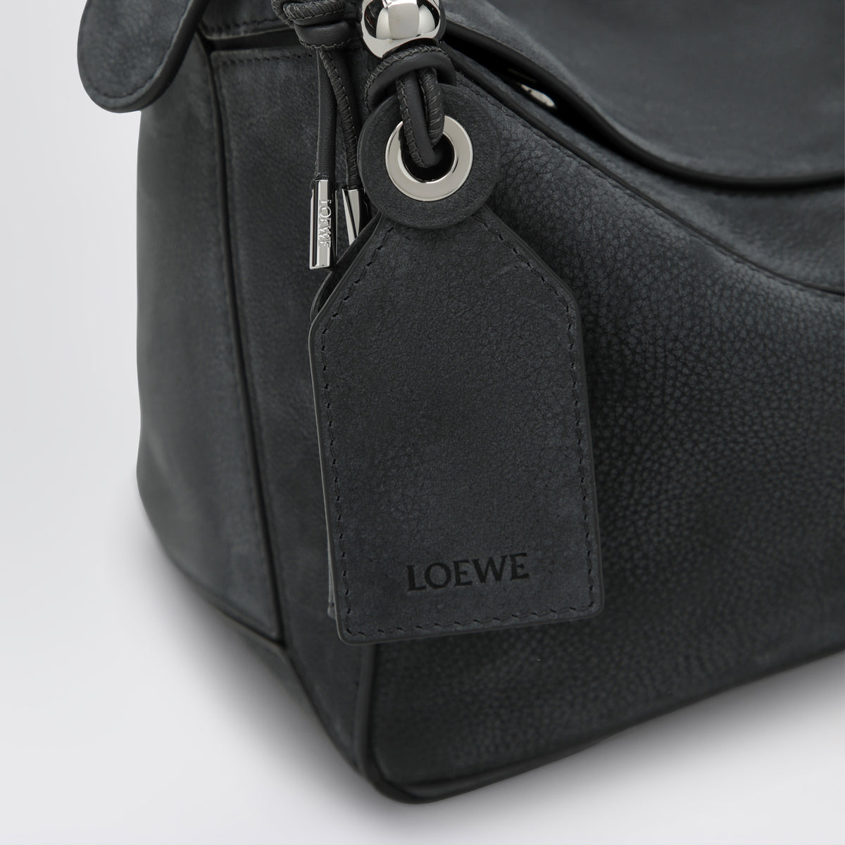 Borsa Puzzle piccola grigia antracite in pelle nabuk granata
