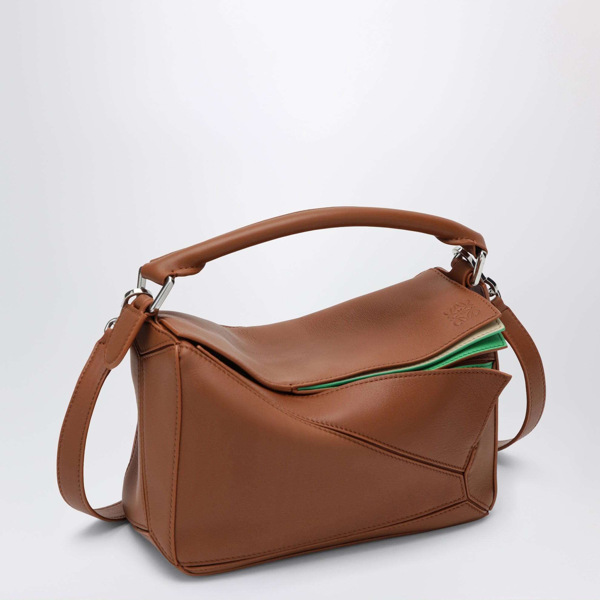 Borsa Puzzle Layered piccola in pelle Multicolor Squirrel