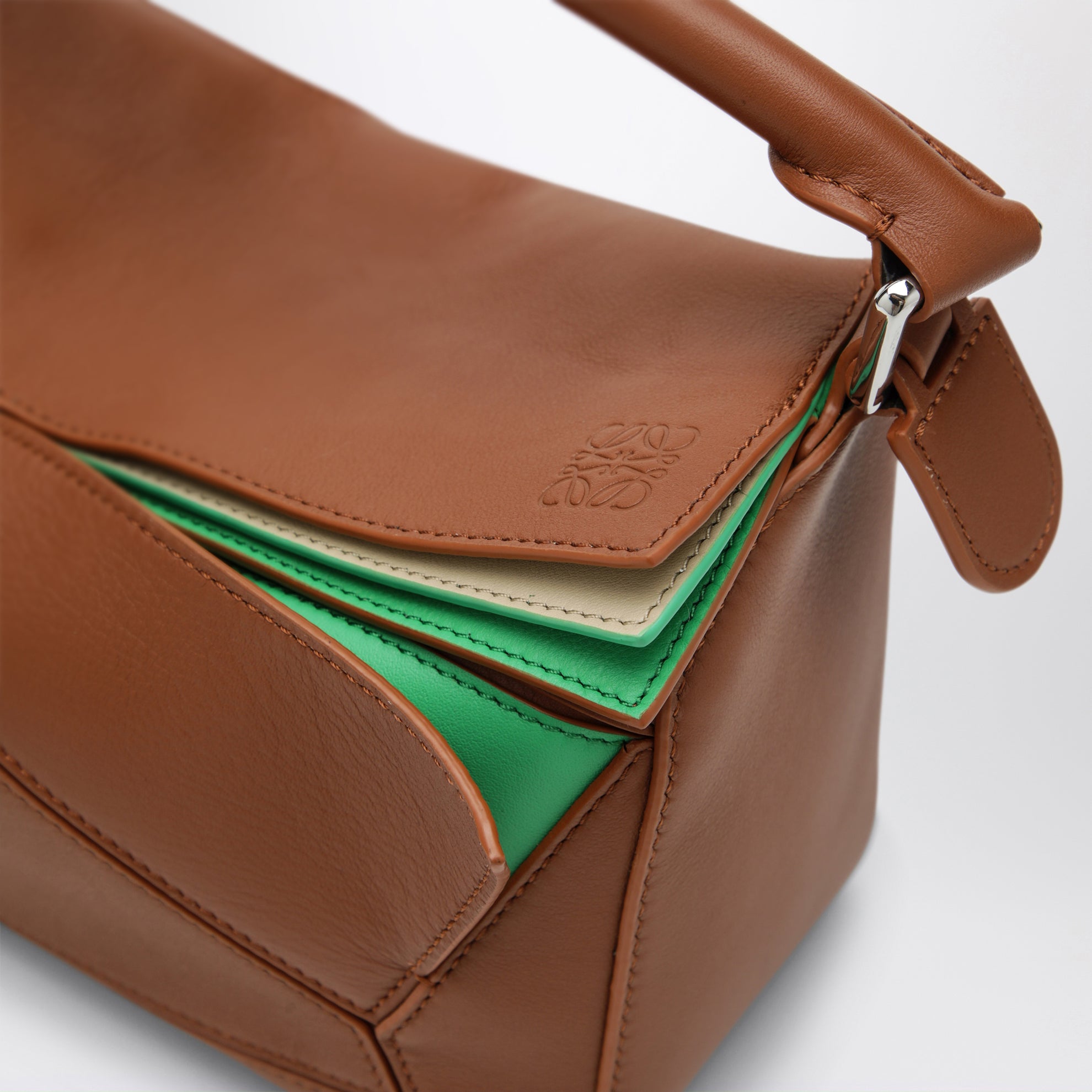 Borsa Puzzle Layered piccola in pelle Multicolor Squirrel