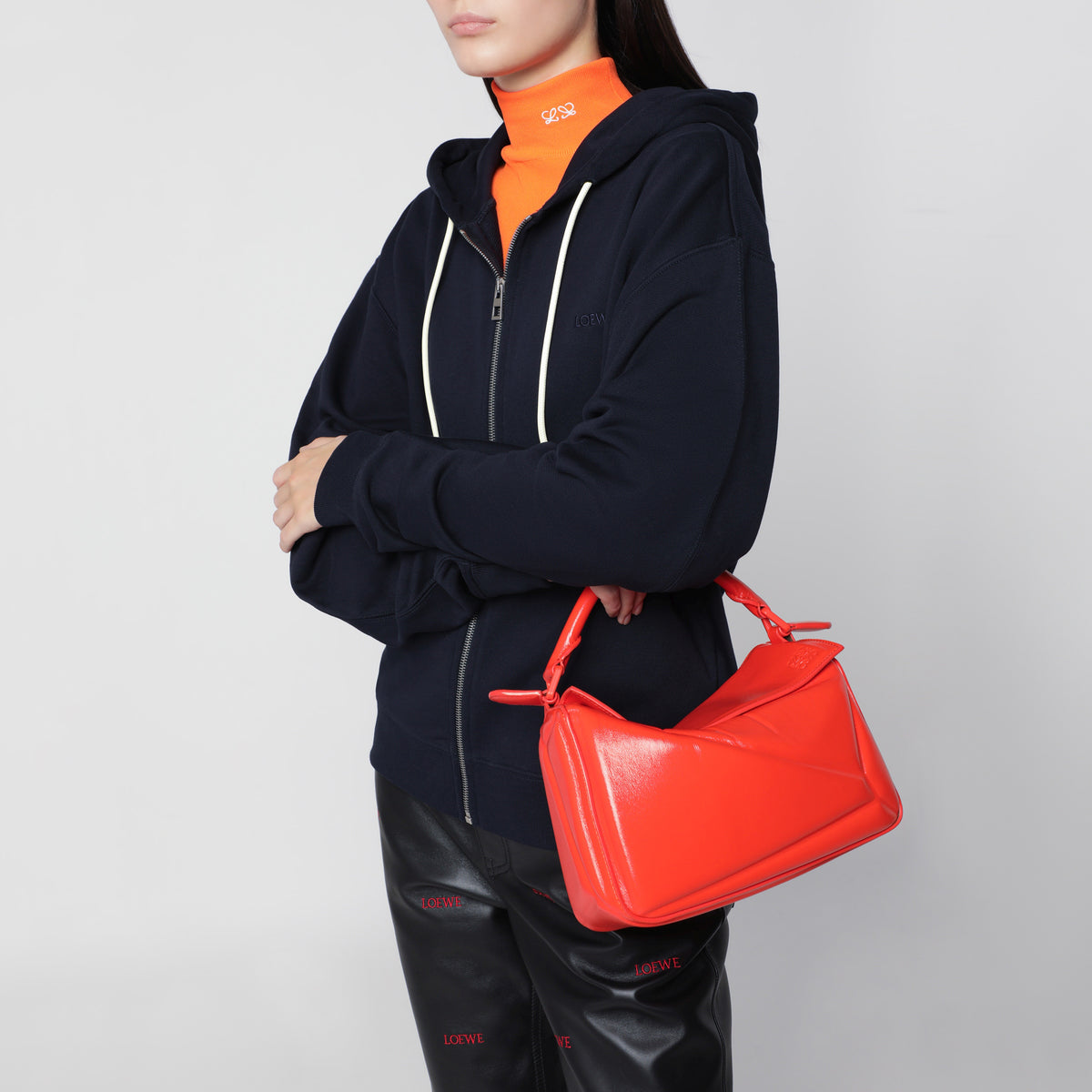 Puzzle Blown Small Orange Leather Bag