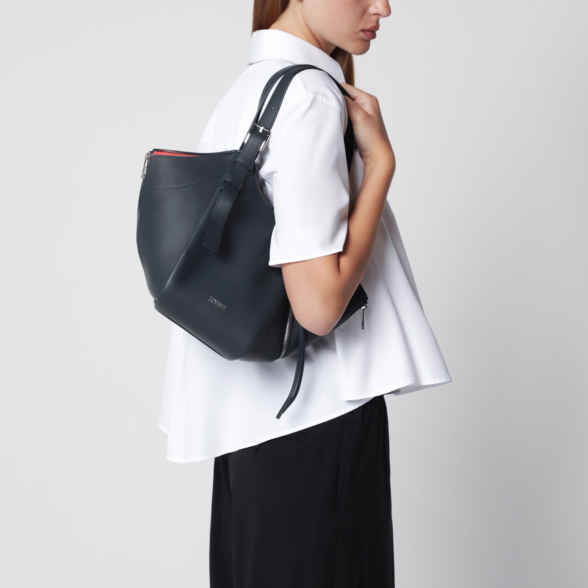 Dark blue layered Hammock Flip leather bag