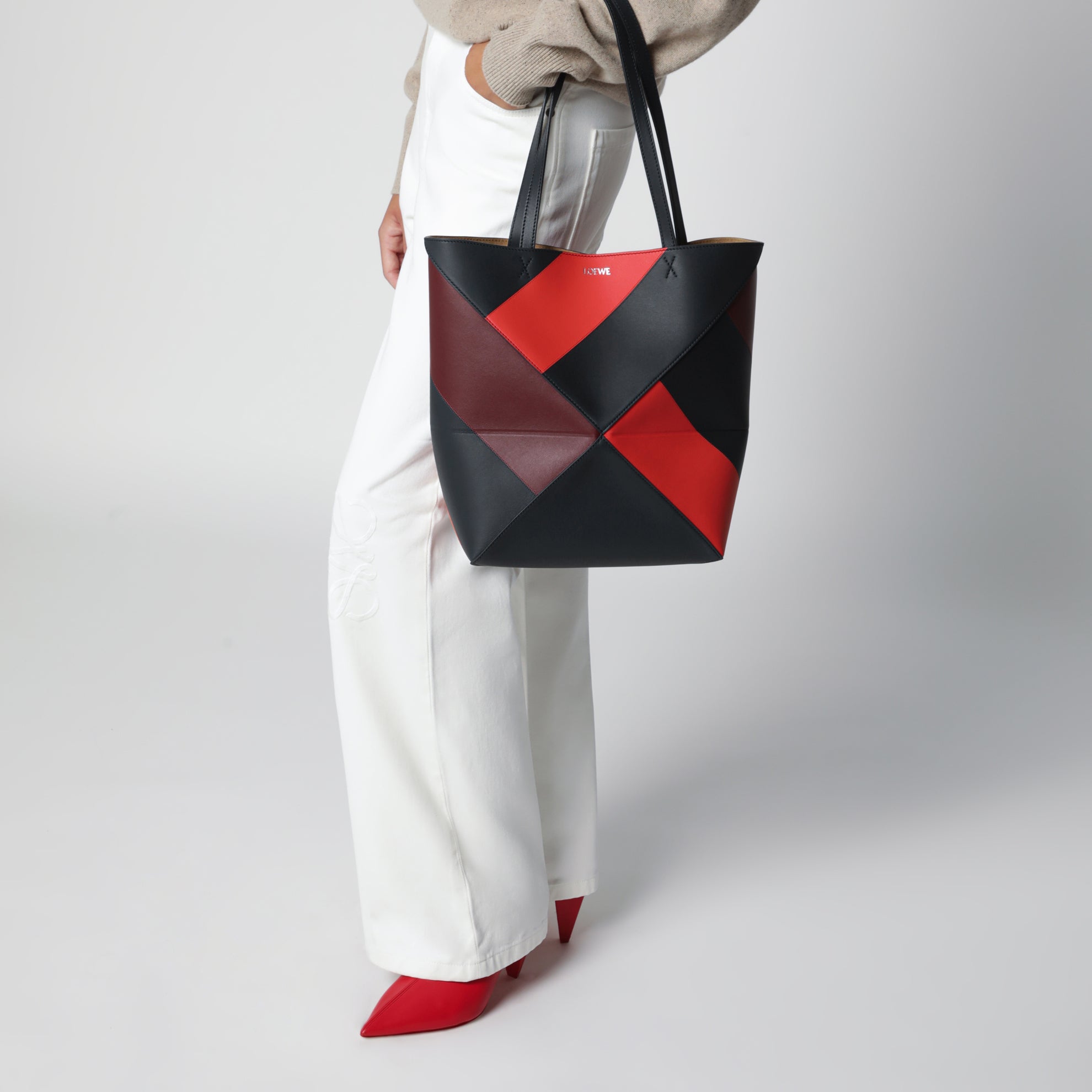 Sac Puzzle Fold Tote en cuir de veau multicolore
