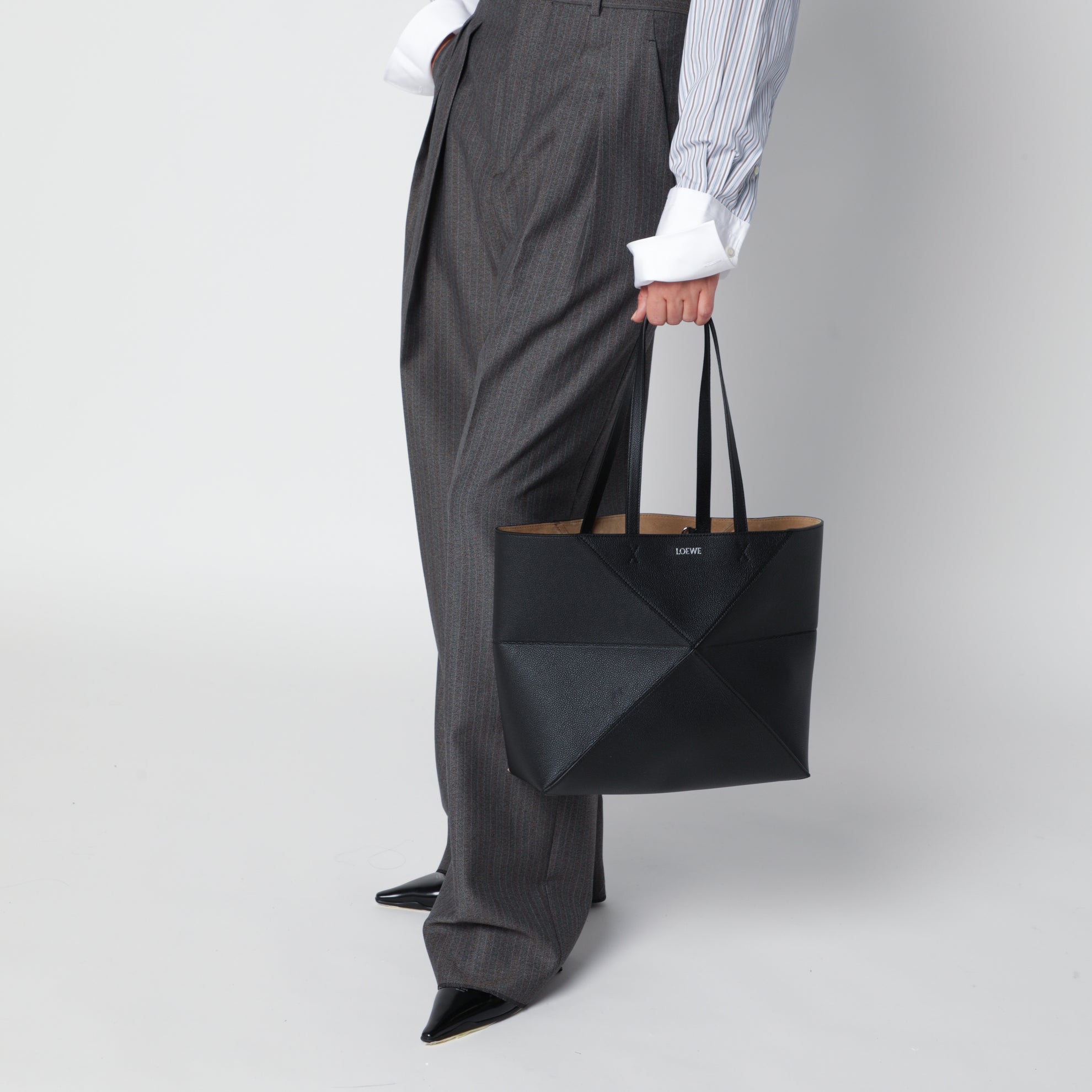 Sac fourre-tout Puzzle Fold moyen en cuir noir