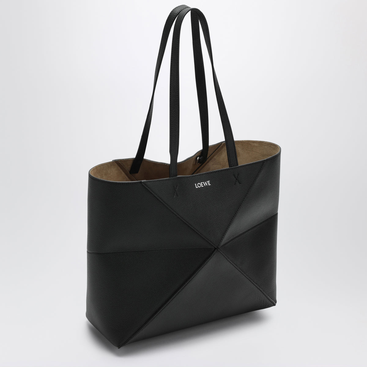 Medium black leather Puzzle Fold tote bag