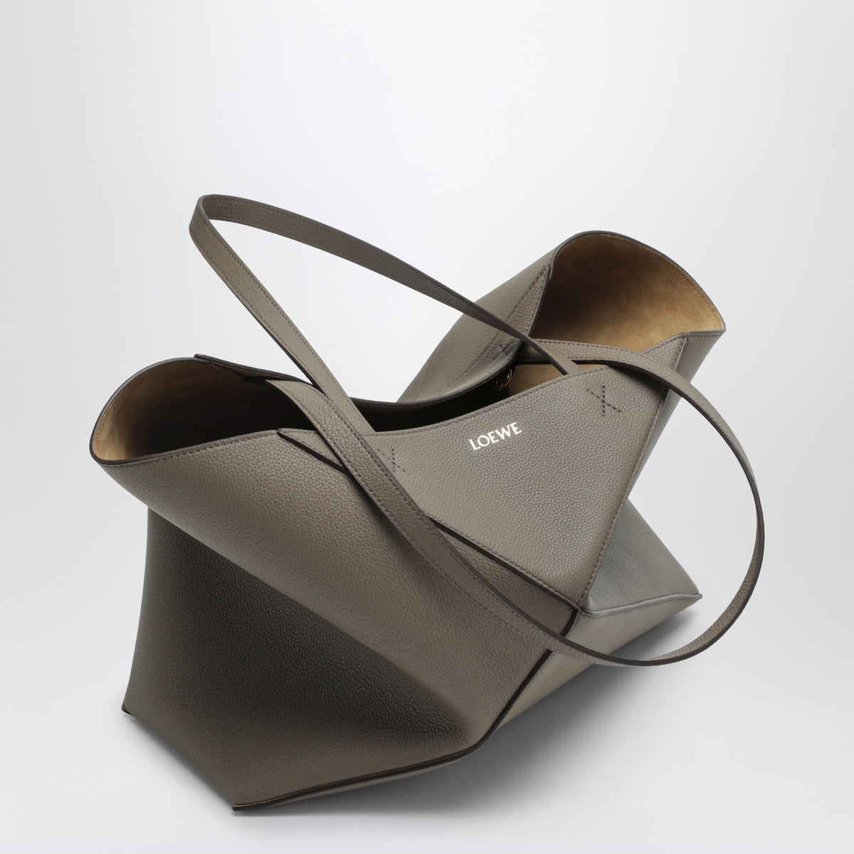 Medium Puzzle Fold Tote bag in taupe grenade leather