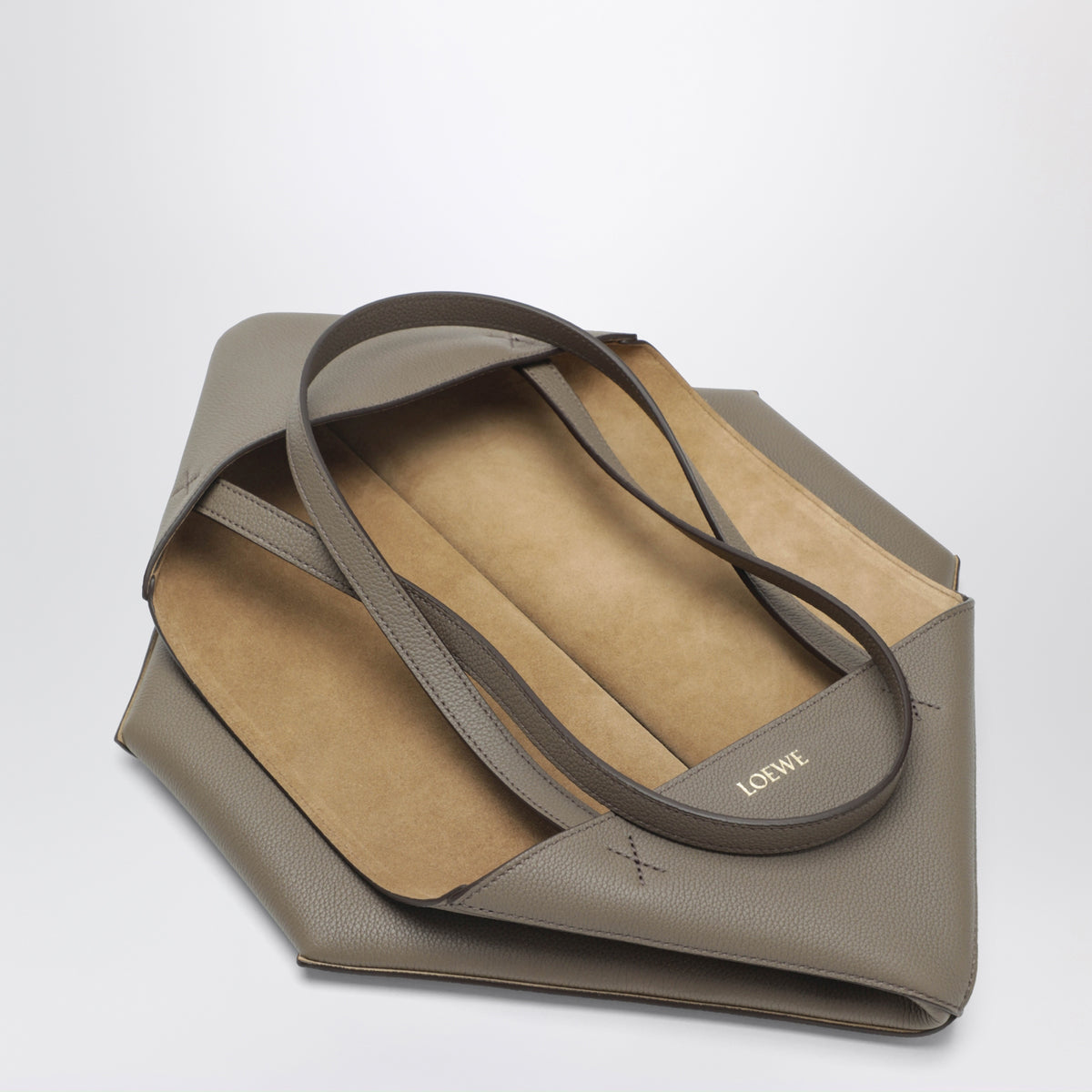 Medium Puzzle Fold Tote bag in taupe grenade leather