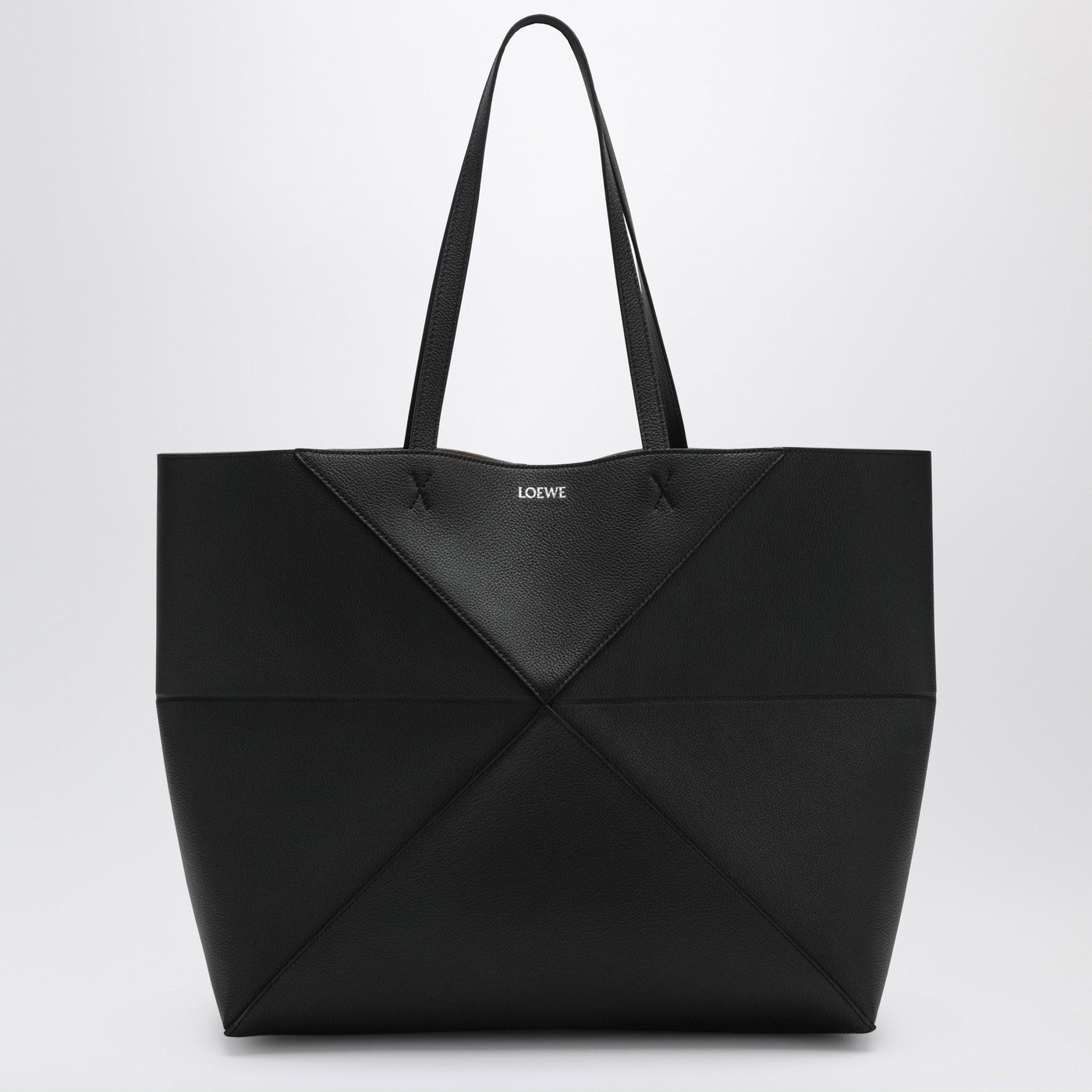 Large Puzzle Fold Tote bag in black grenade leather