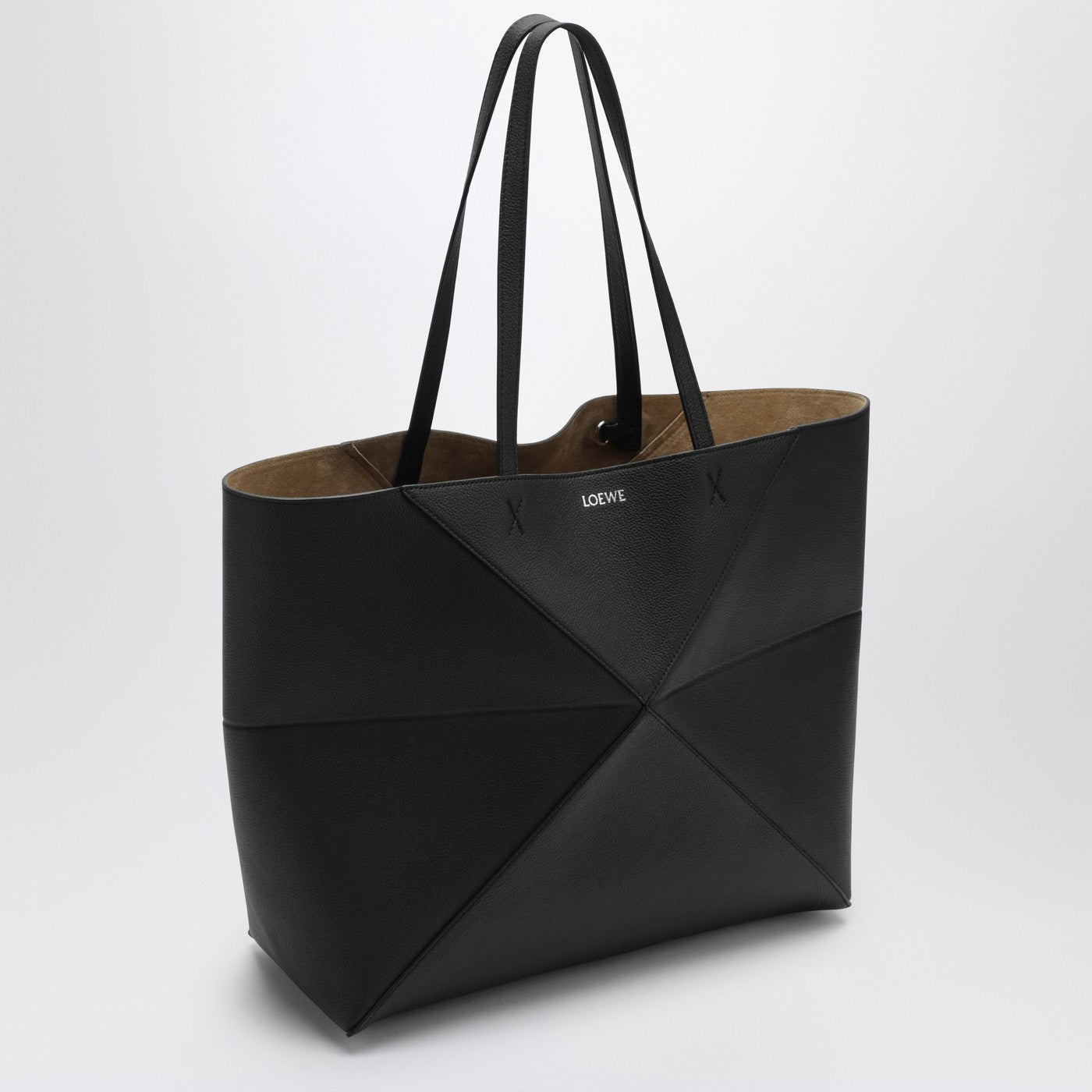 Large Puzzle Fold Tote bag in black grenade leather