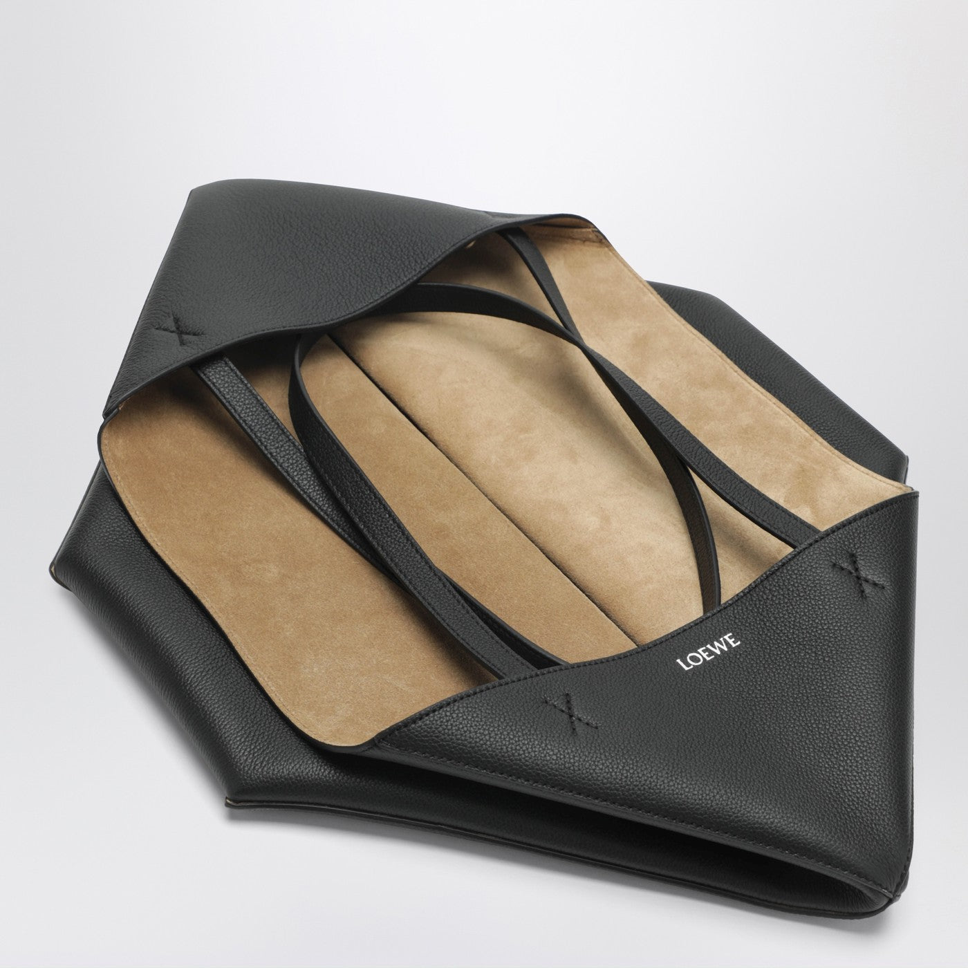 Large Puzzle Fold Tote bag in black grenade leather