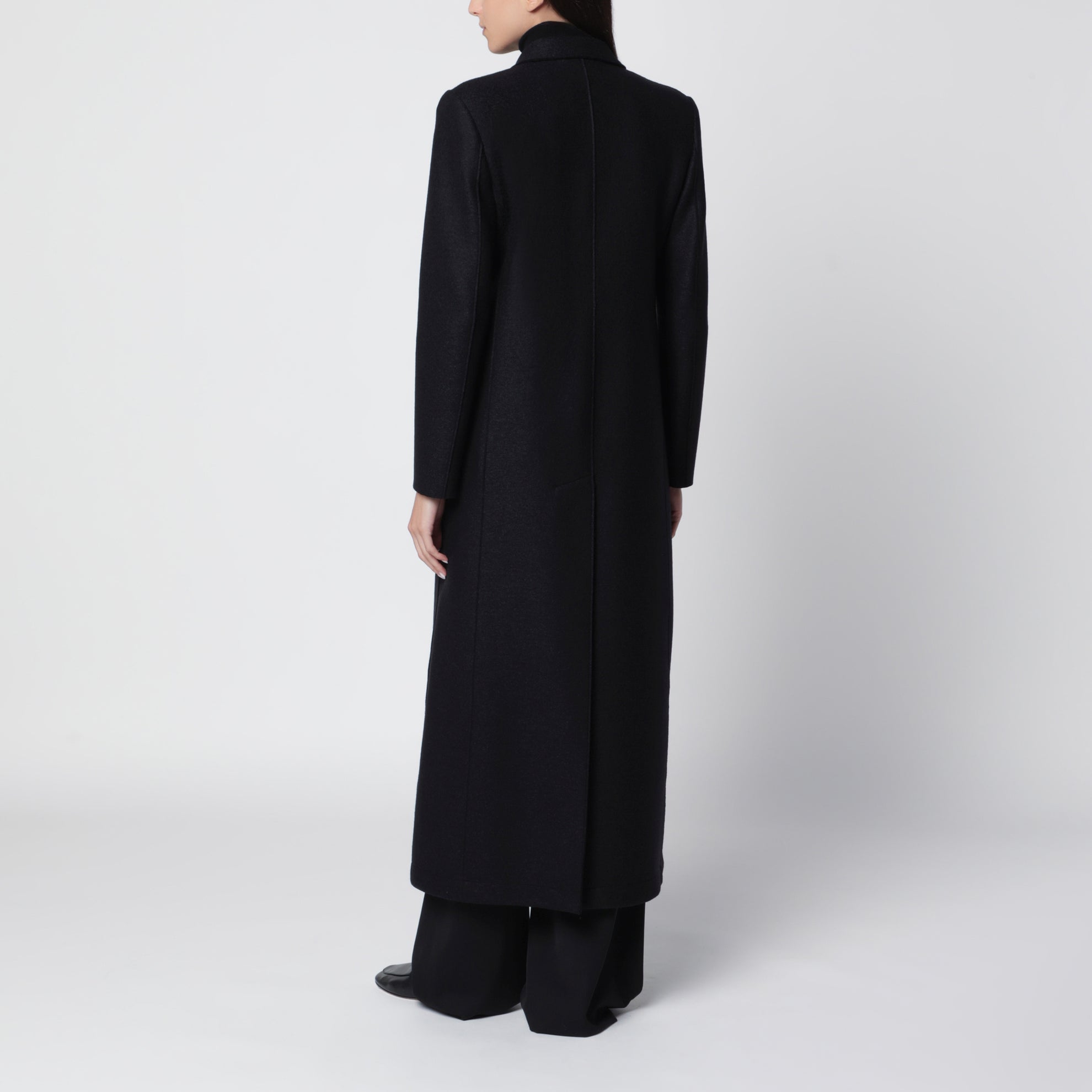 Cappotto doppiopetto lungo nero in lana