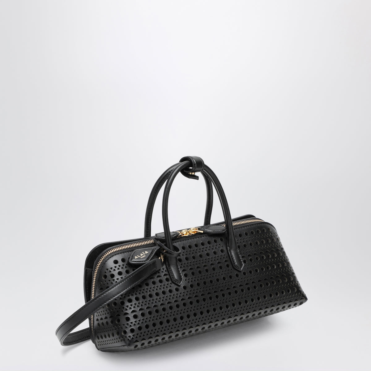 Borsa Delta piccola nera in pelle di vitello