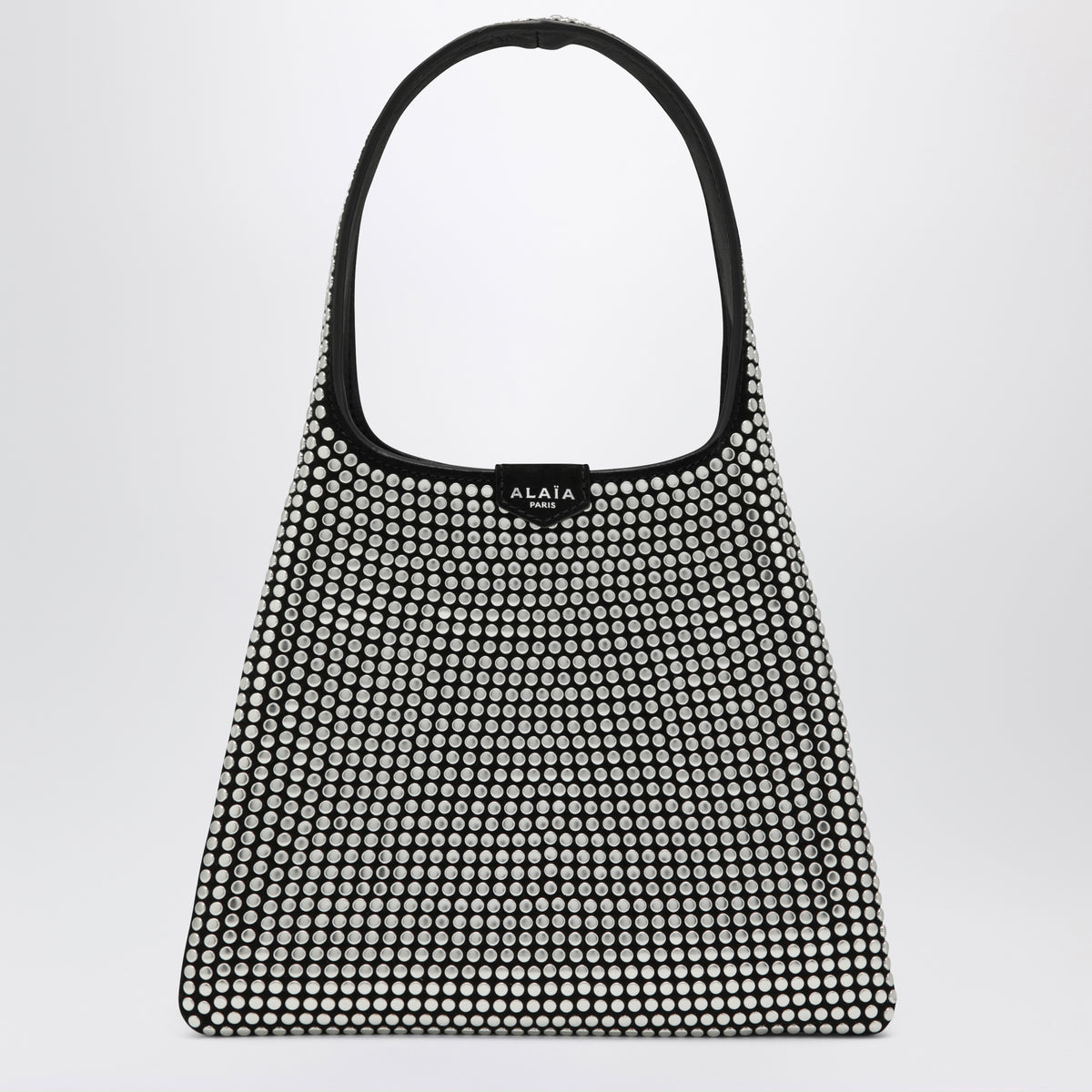 Borsa hobo piccola nera in pelle con borchie