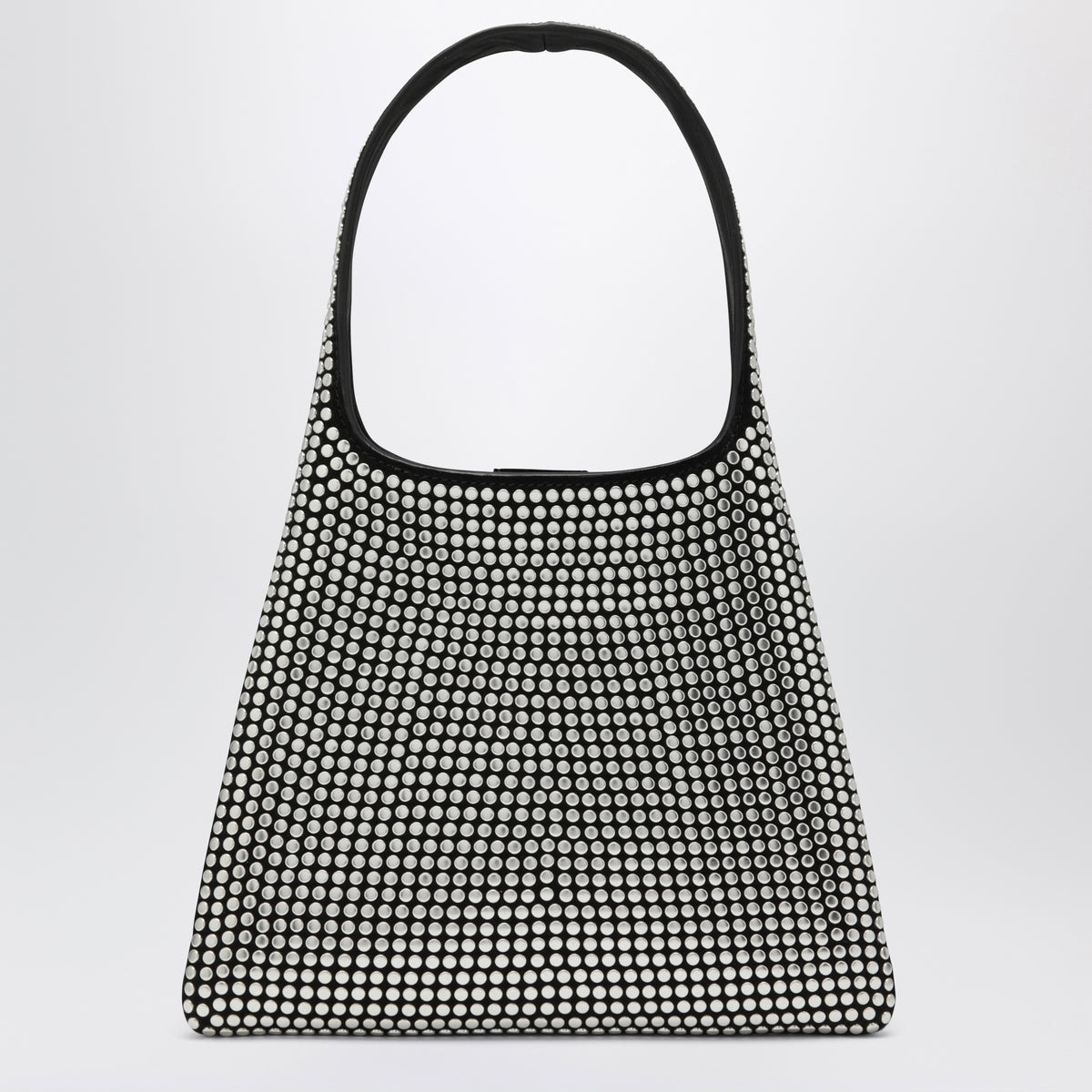 Borsa hobo piccola nera in pelle con borchie