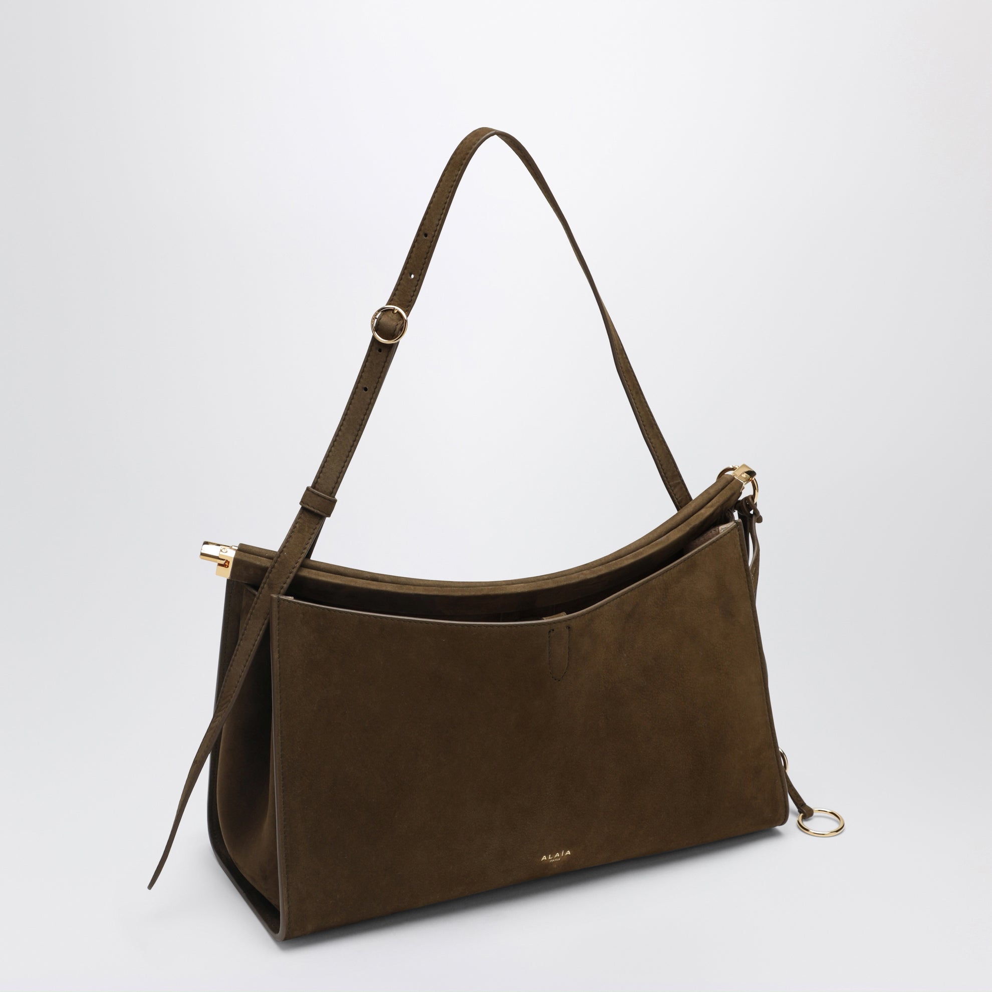 Schultertasche Le Click Pocket 35 aus Nubukleder grün