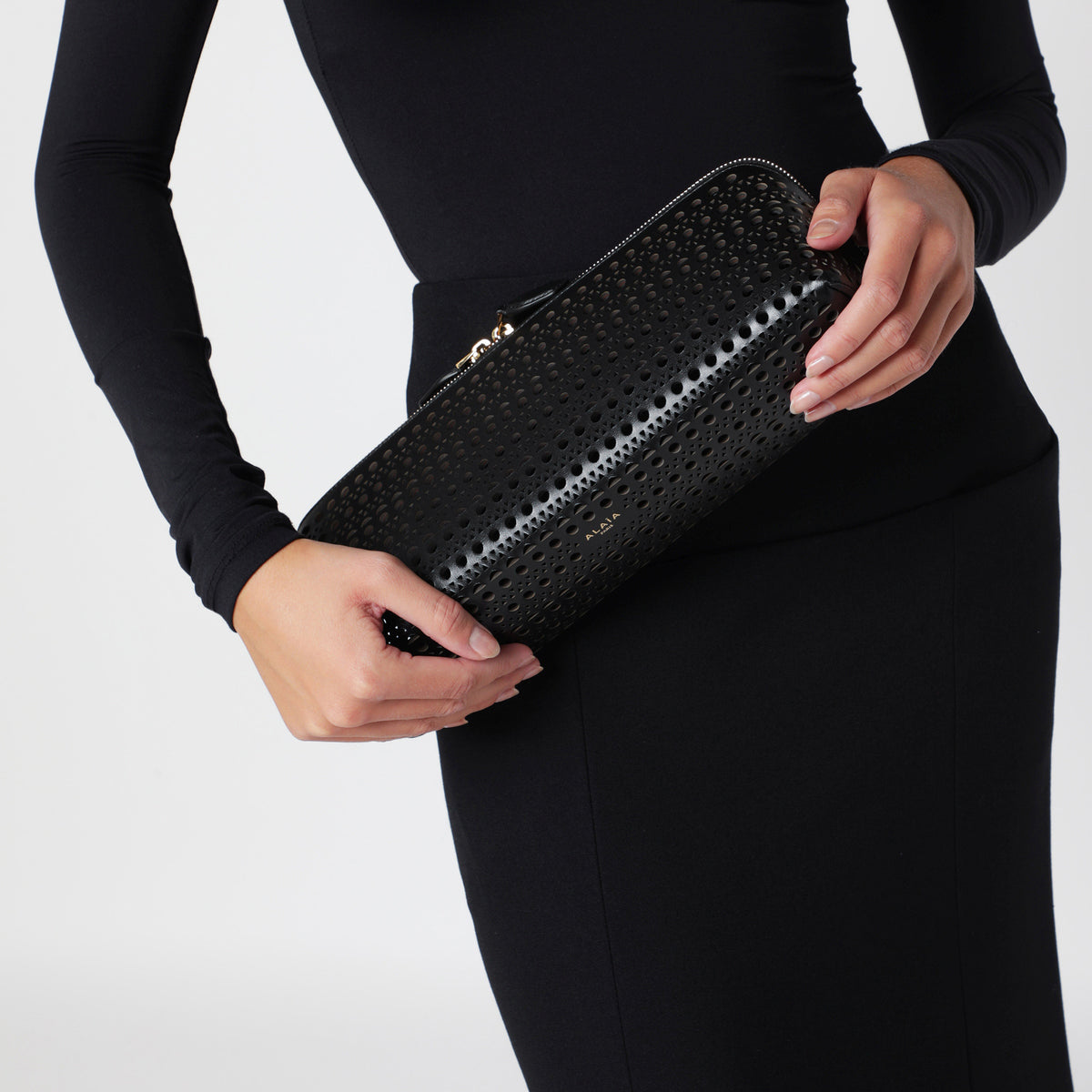 Delta black calfskin clutch bag