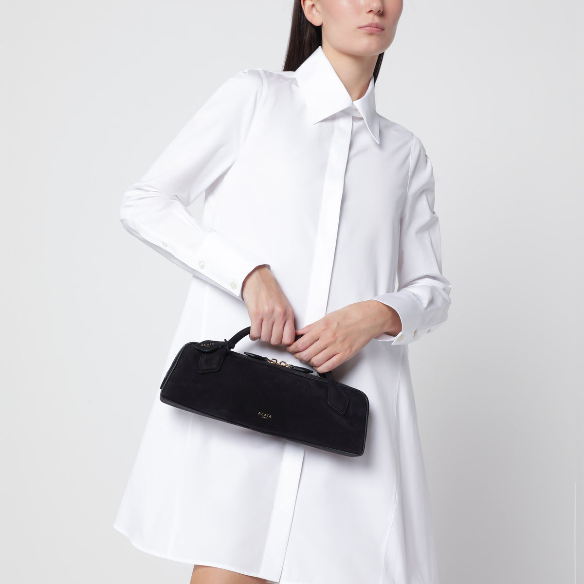 Pochette Le Teckel in pelle scamosciata nera