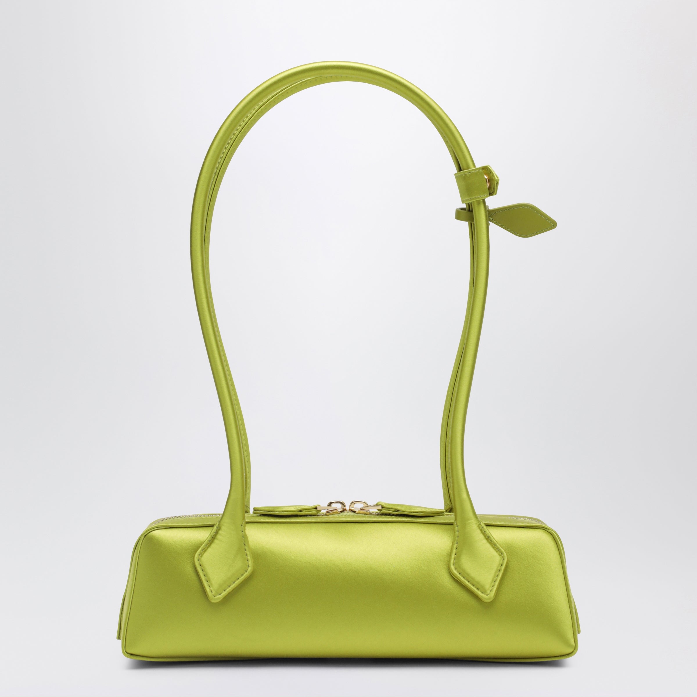 Alaïa Le Teckel small shoulder bag in lime satin | TheDoubleF