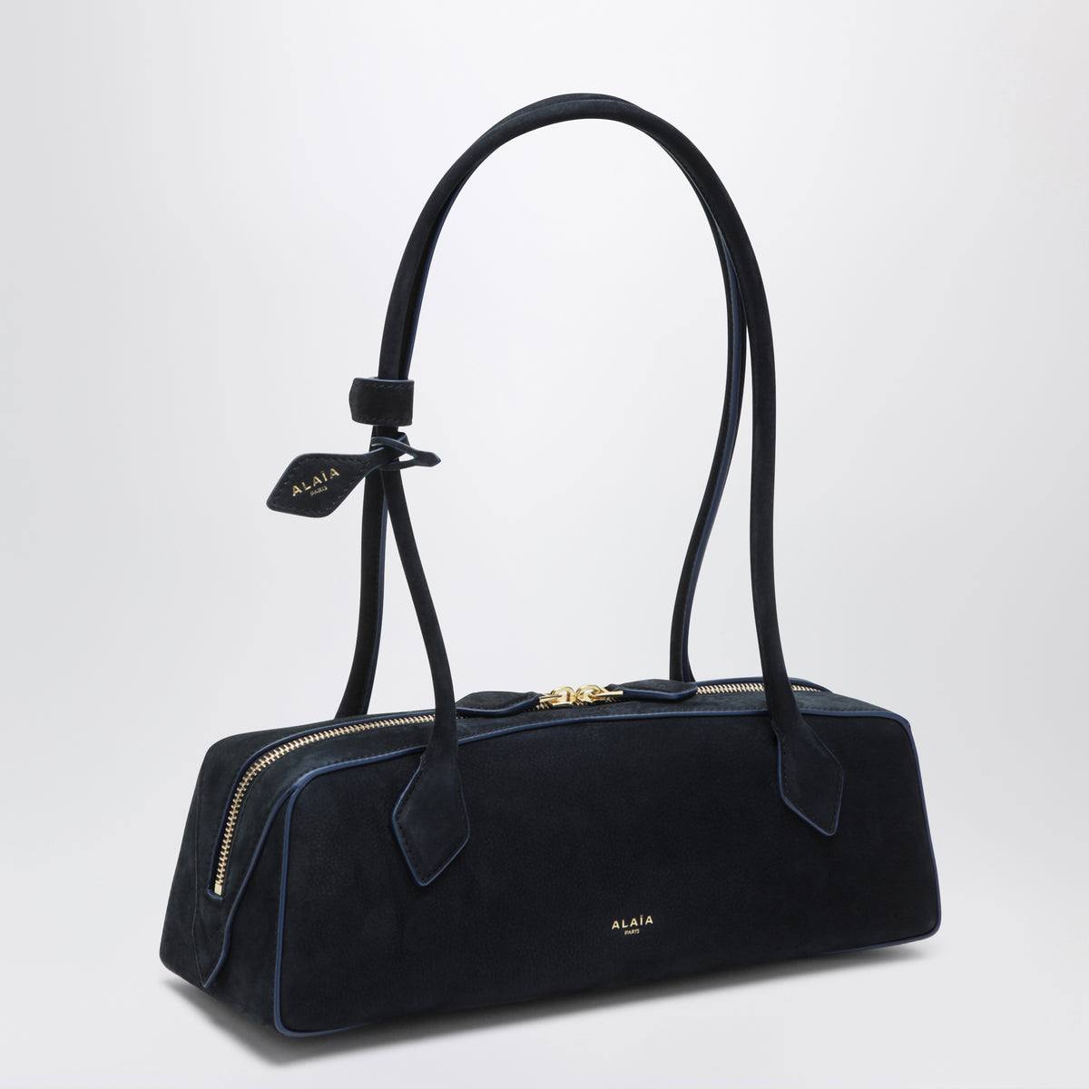 Sac Le Teckel moyen en cuir nubuck bleu nuit