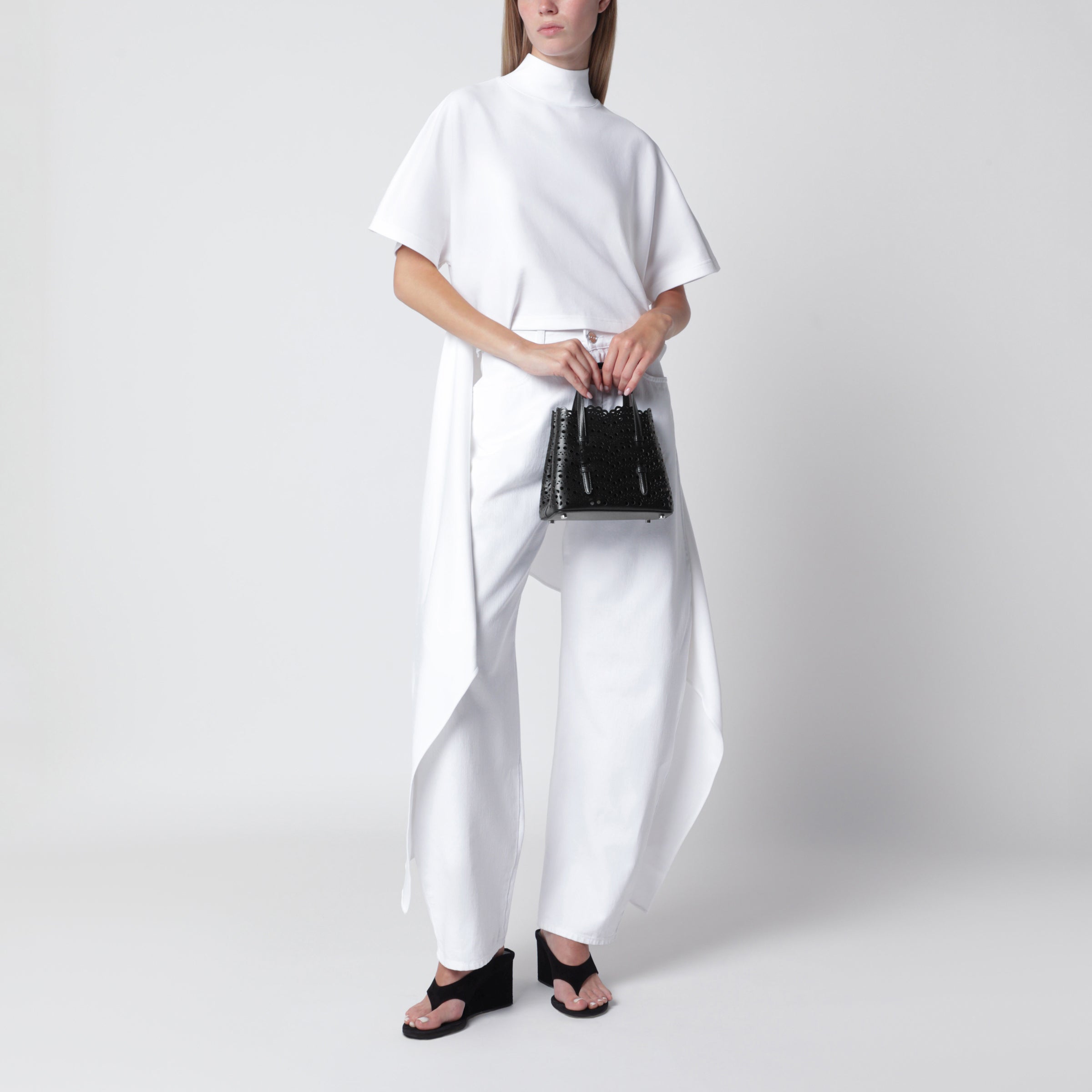 Alaïa Mina 20 Vienne calfskin tote bag in black | TheDoubleF