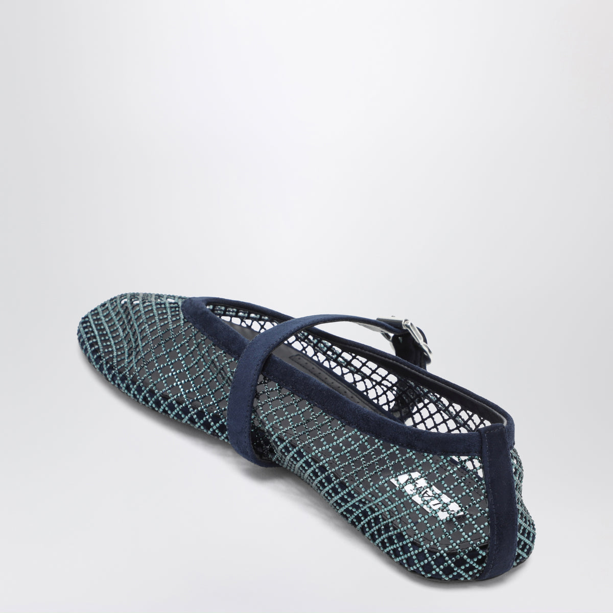 Mitternachtsblaue Ballerinas aus Mesh mit Strasssteinen