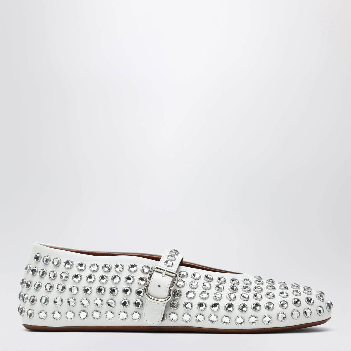 White leather ballerina with crystals