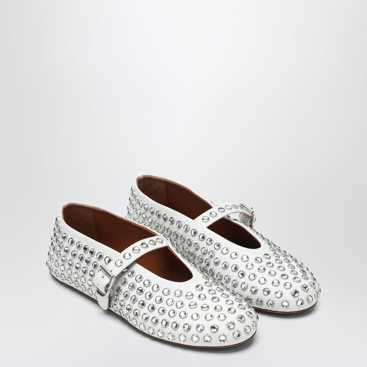 White leather ballerina with crystals