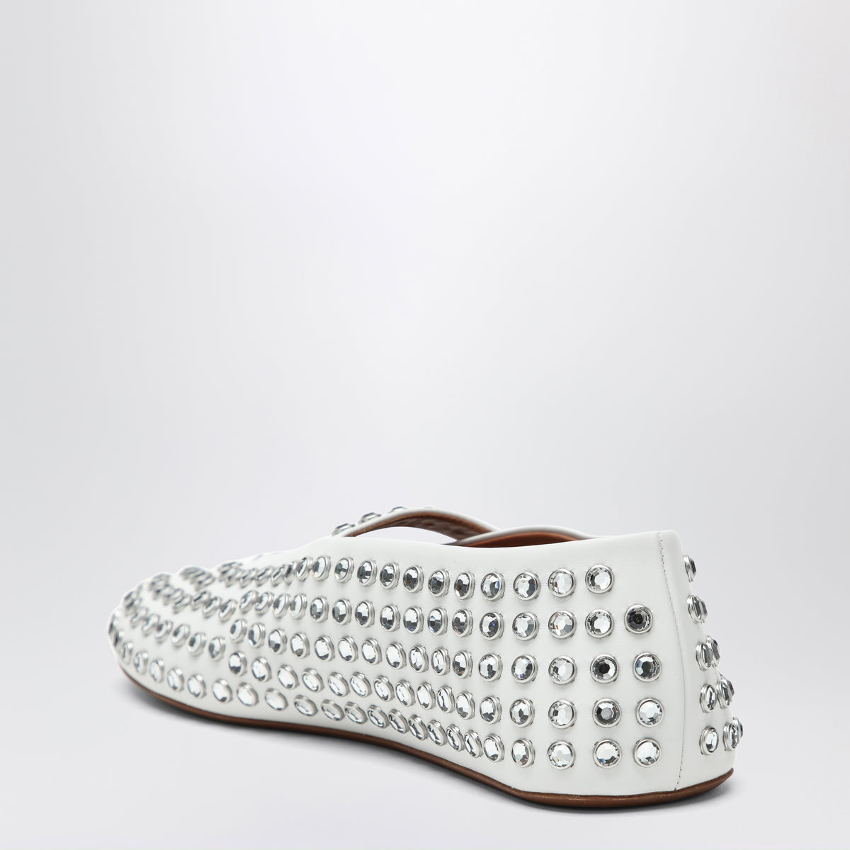 White leather ballerina with crystals