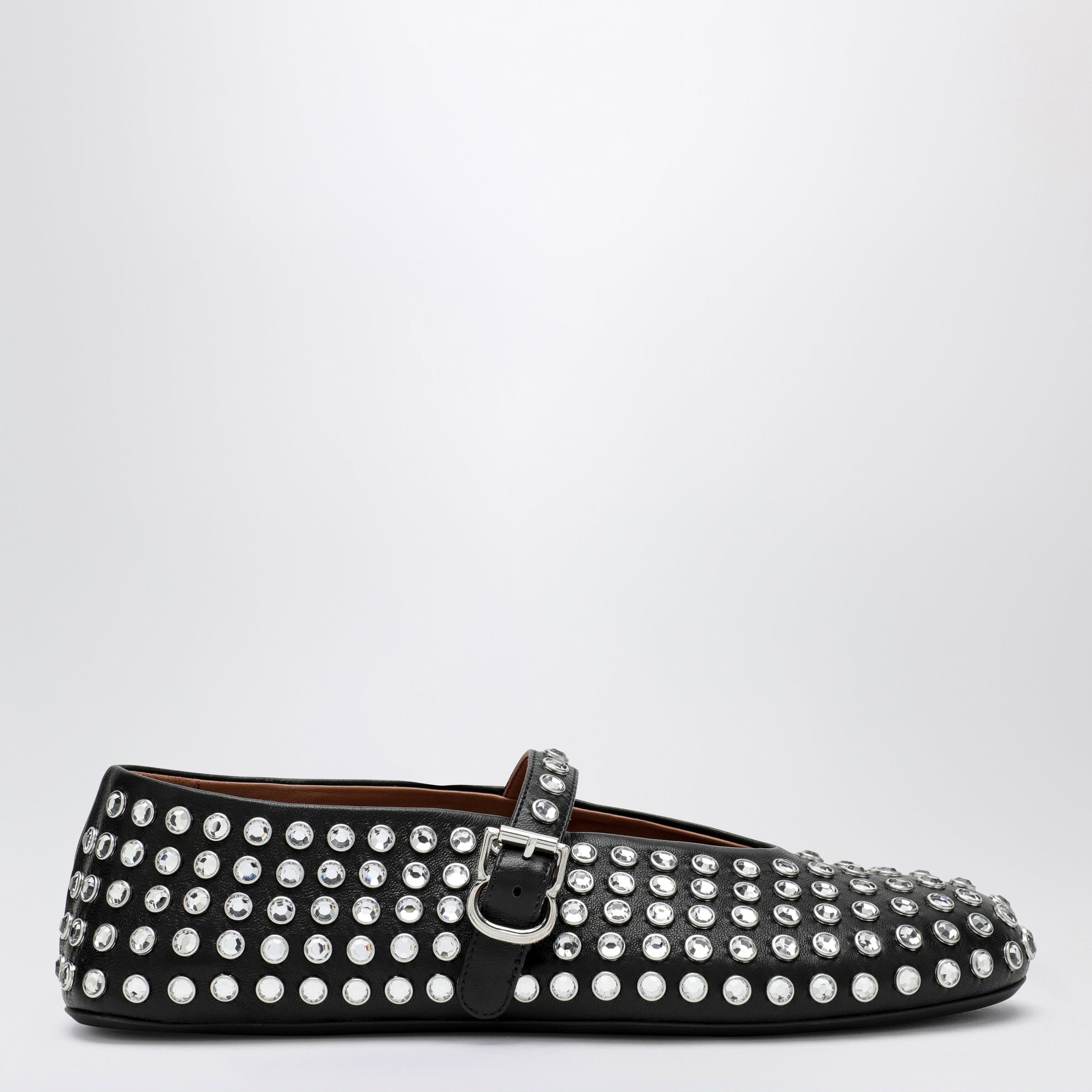 Black leather ballerina with crystals