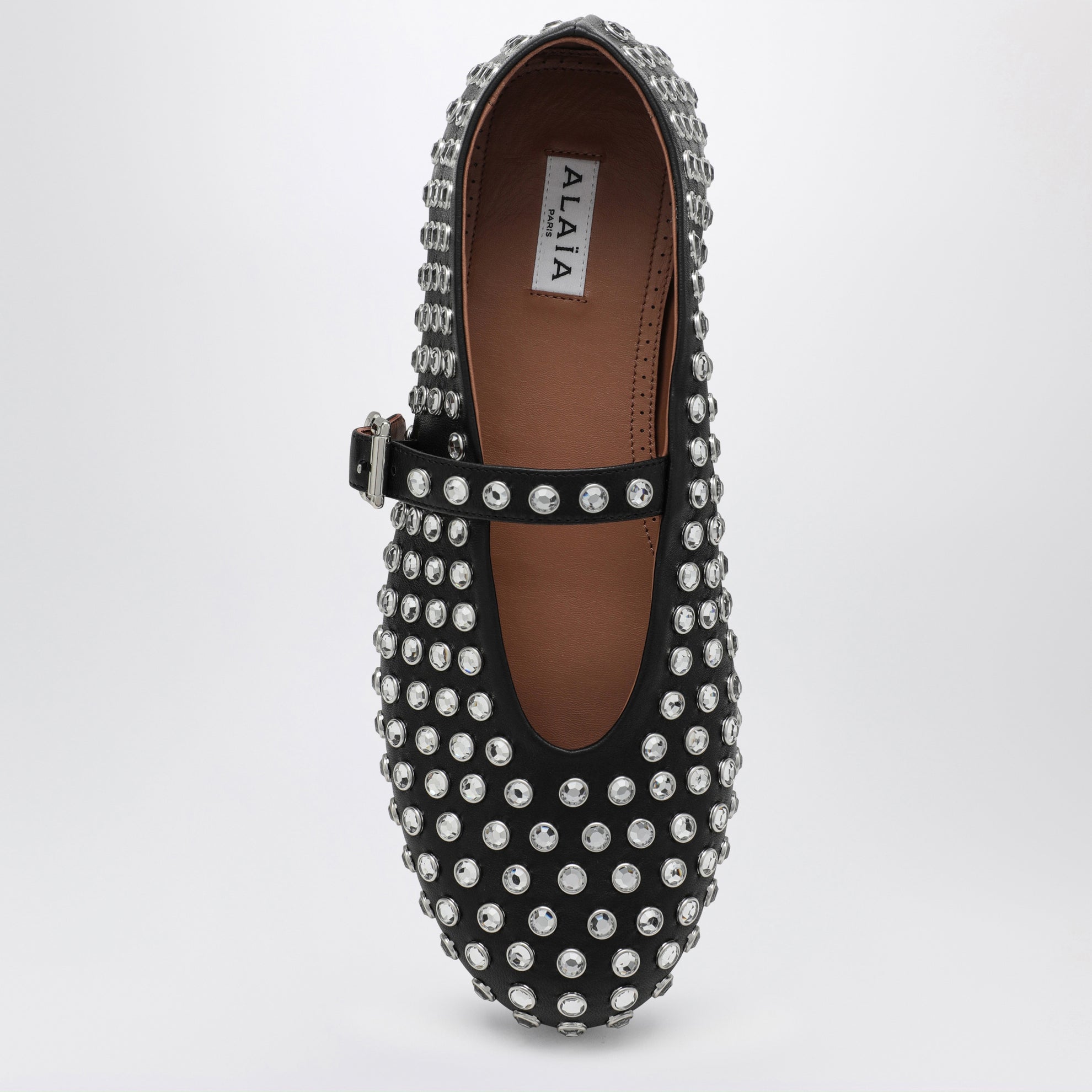 Black leather ballerina with crystals