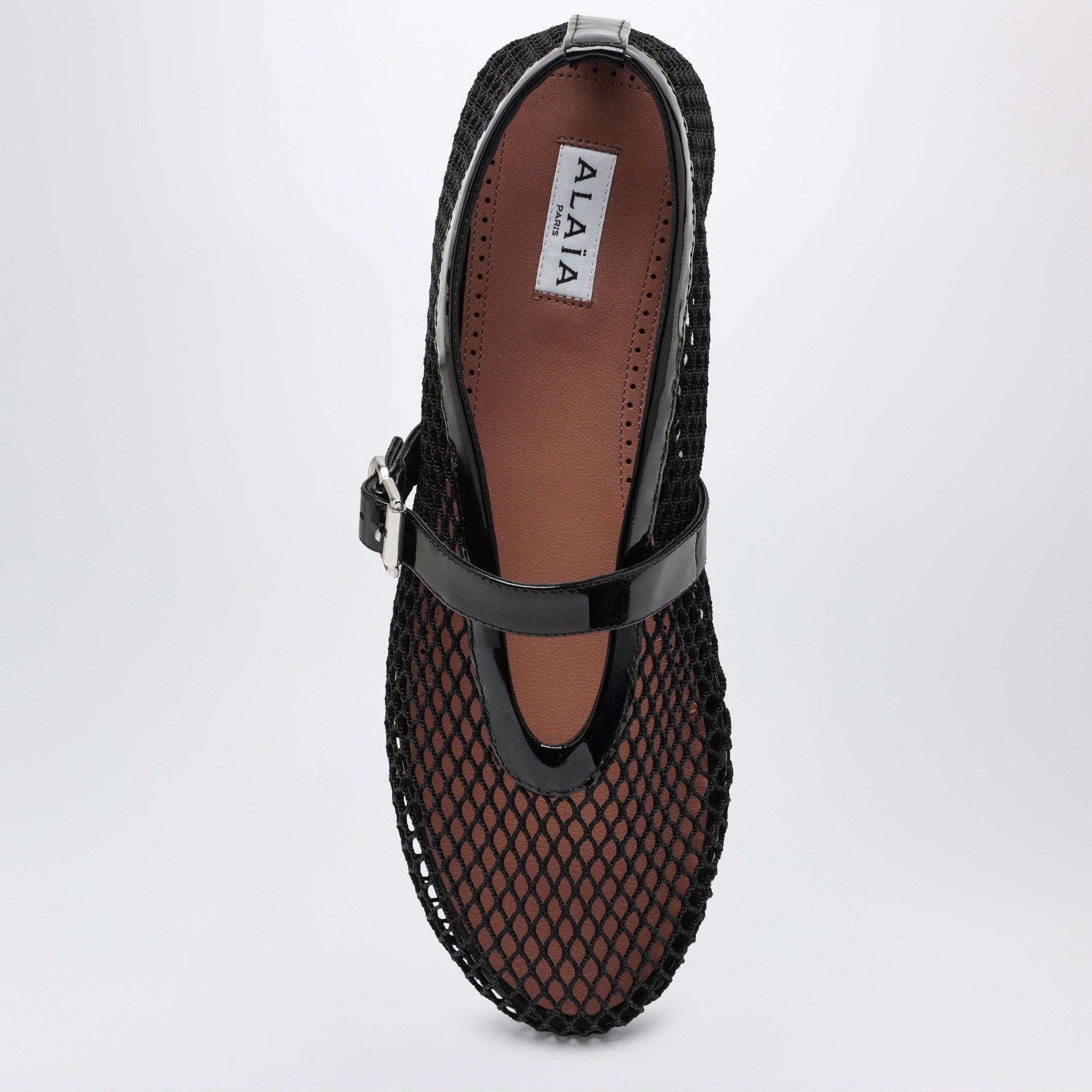 Ballerine flat in rete e pelle verniciata nere
