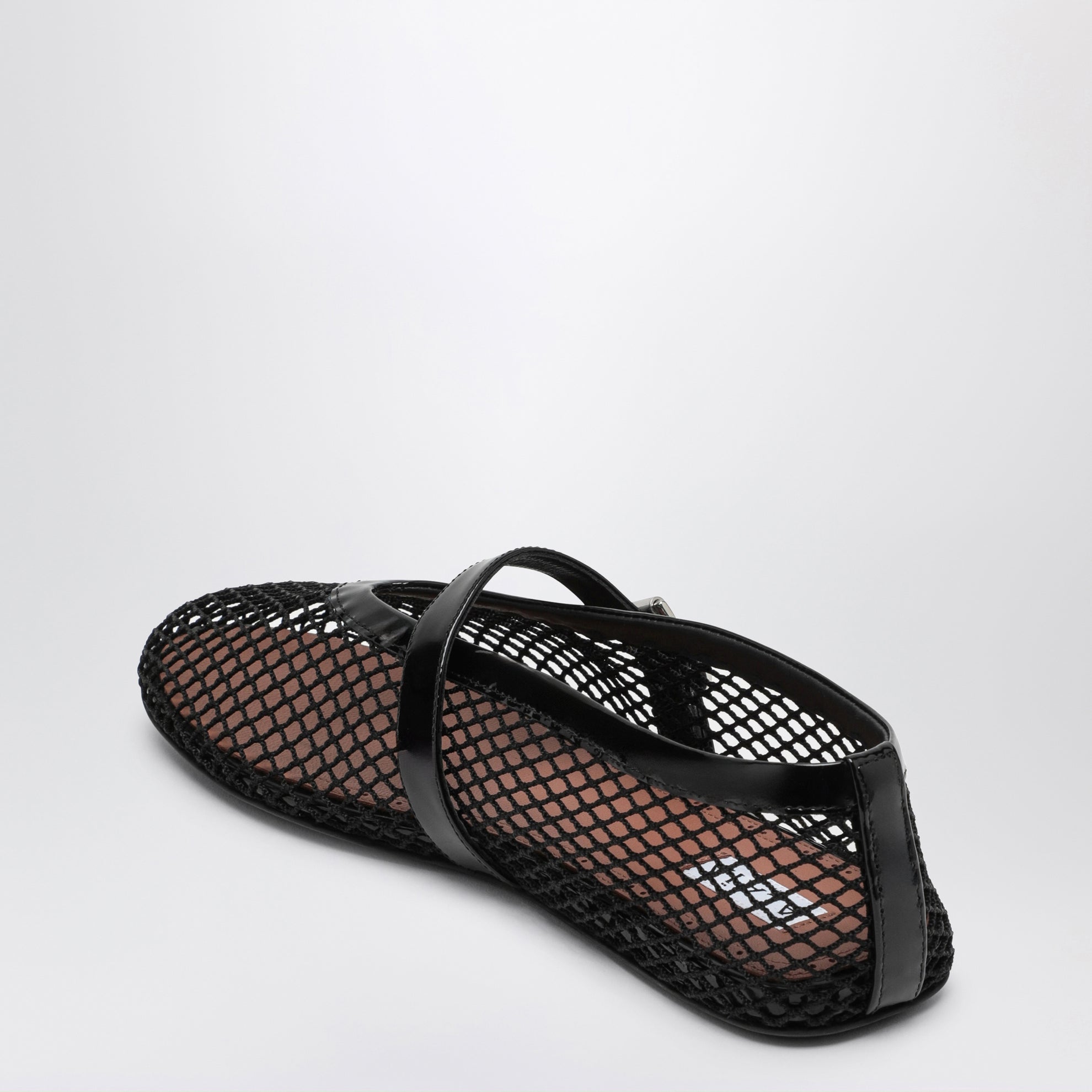 Ballerine flat in rete e pelle verniciata nere