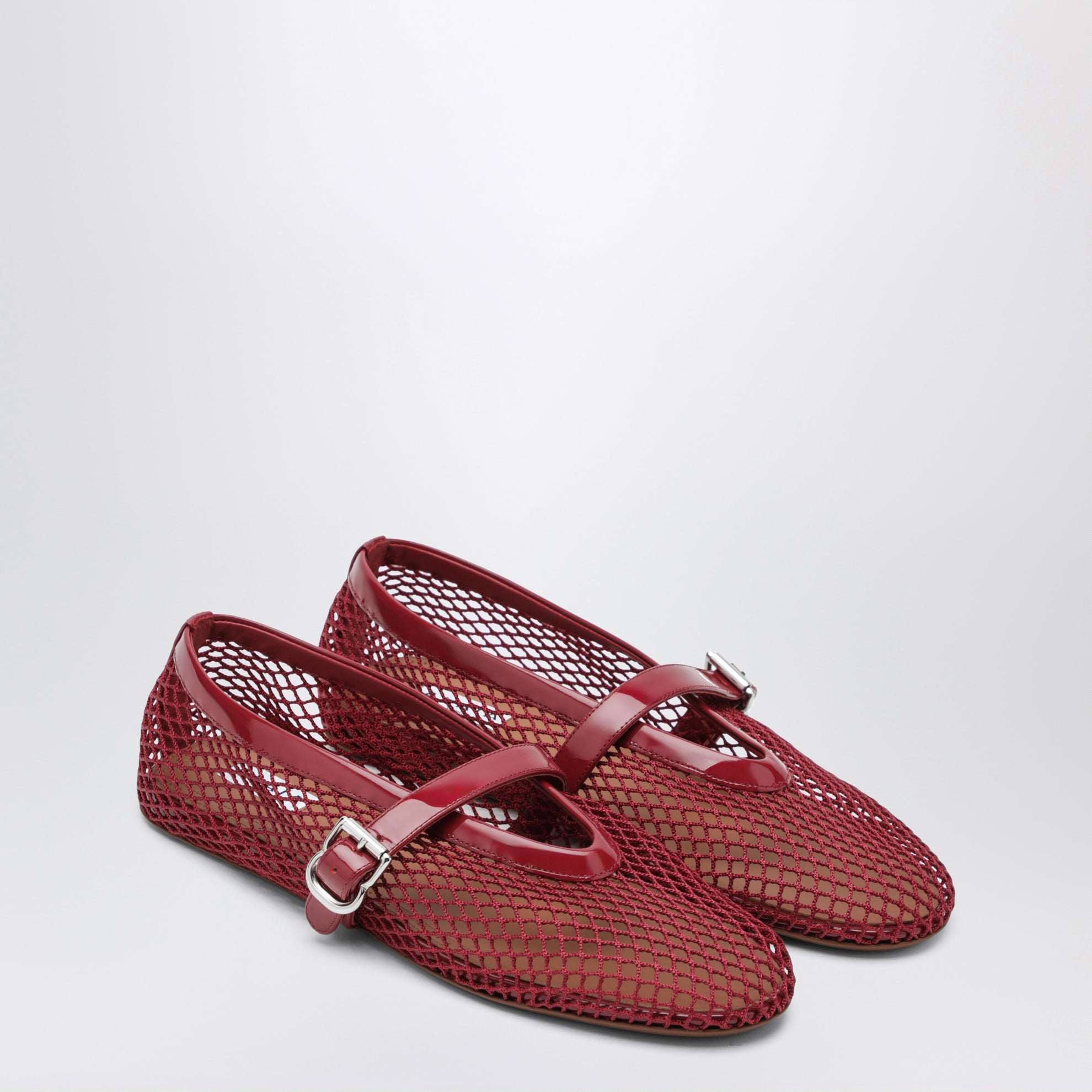 Red mesh and patent leather flat ballet flats
