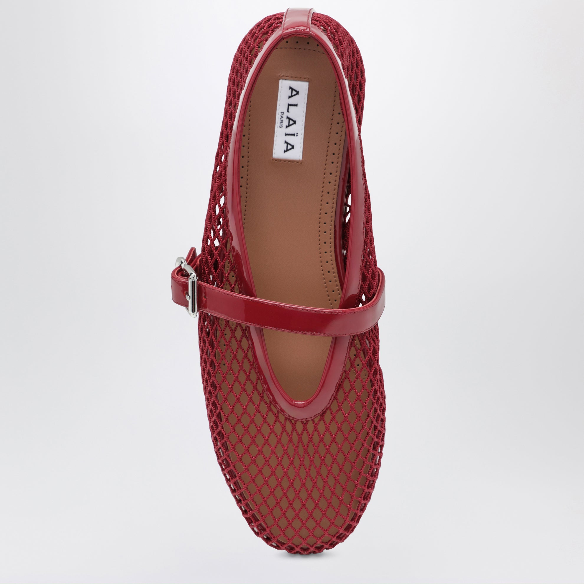 Red mesh and patent leather flat ballet flats