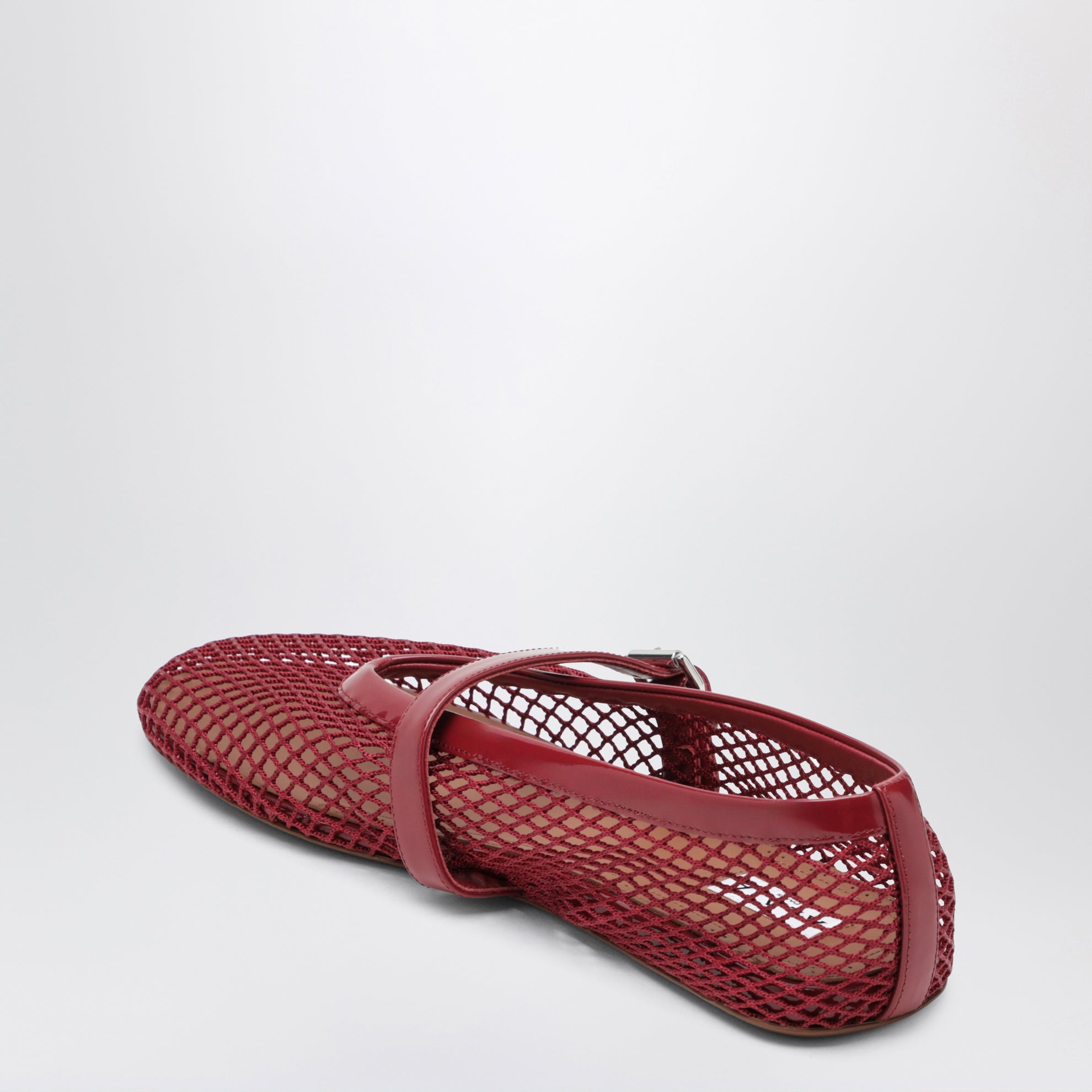 Red mesh and patent leather flat ballet flats