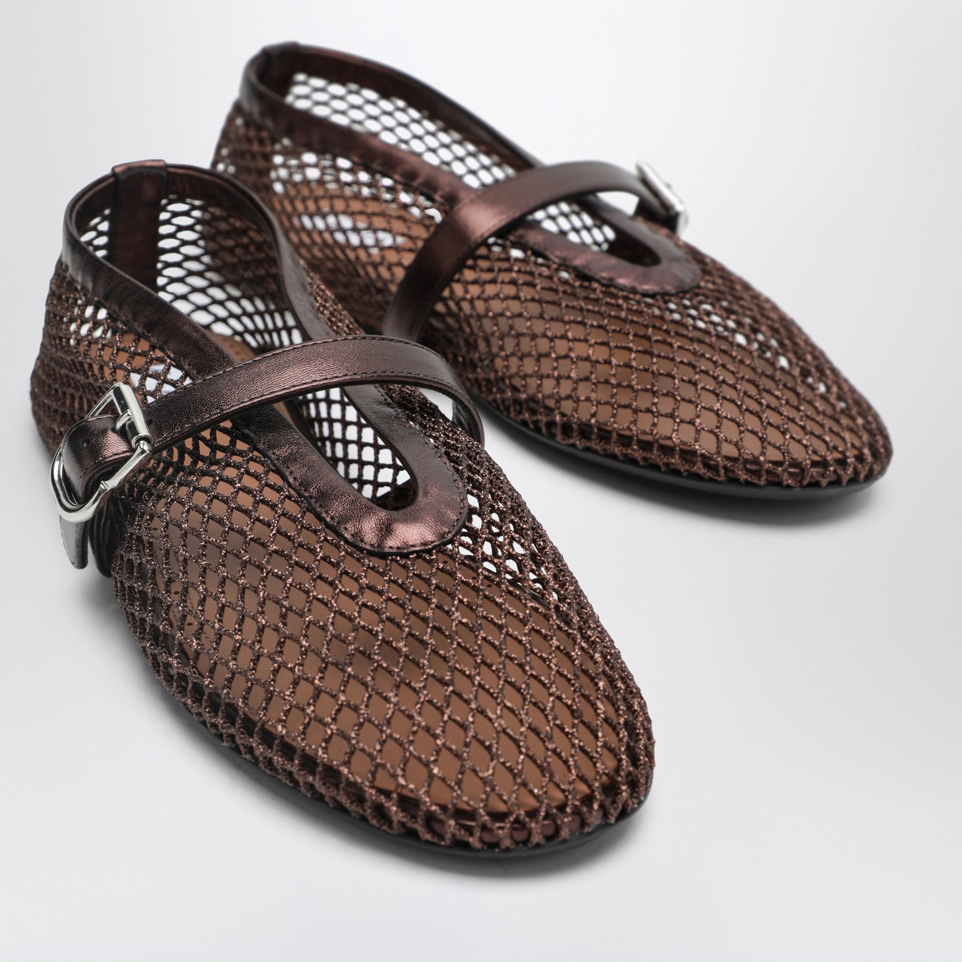 Flache Ballerinas aus laminiertem Mesh Bronze