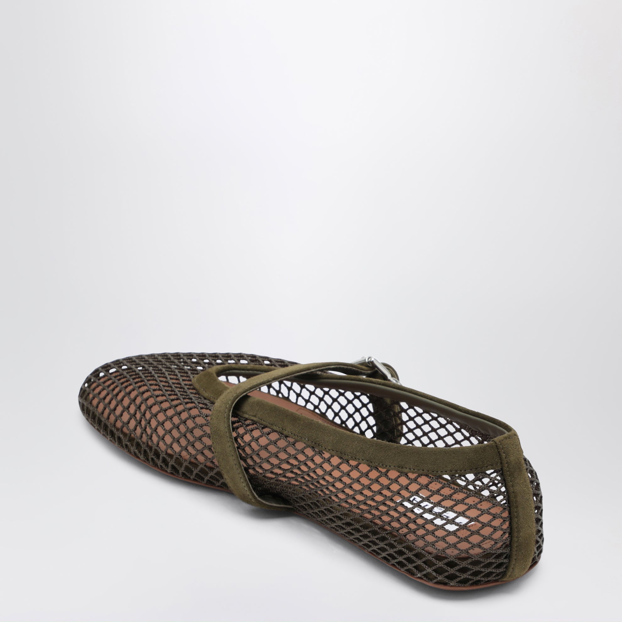 Ballerine in rete e pelle scamosciata verde camouflage
