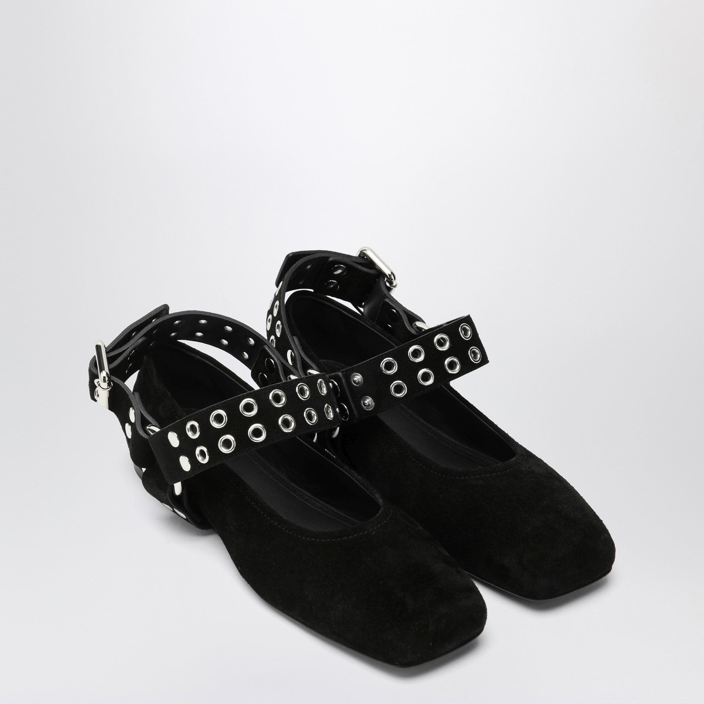 Black suede flat ballerina biker