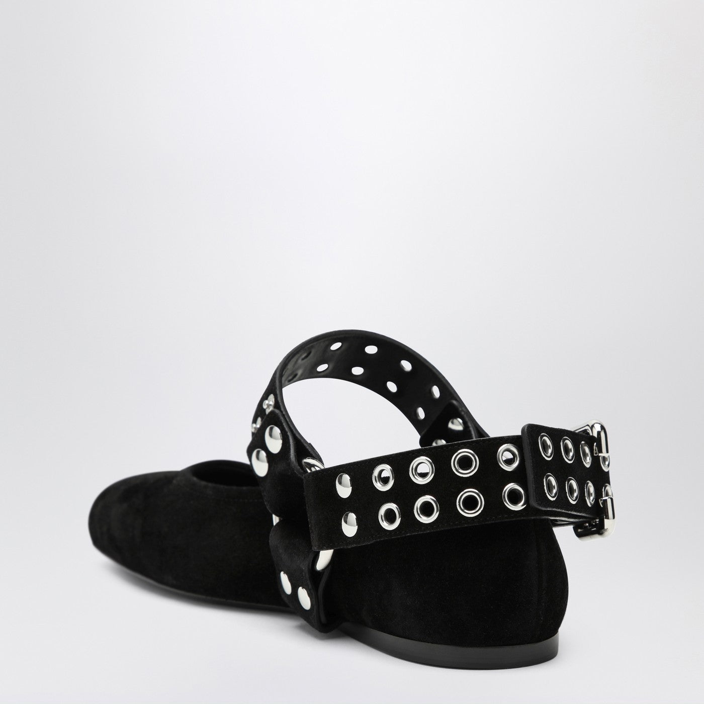 Black suede flat ballerina biker