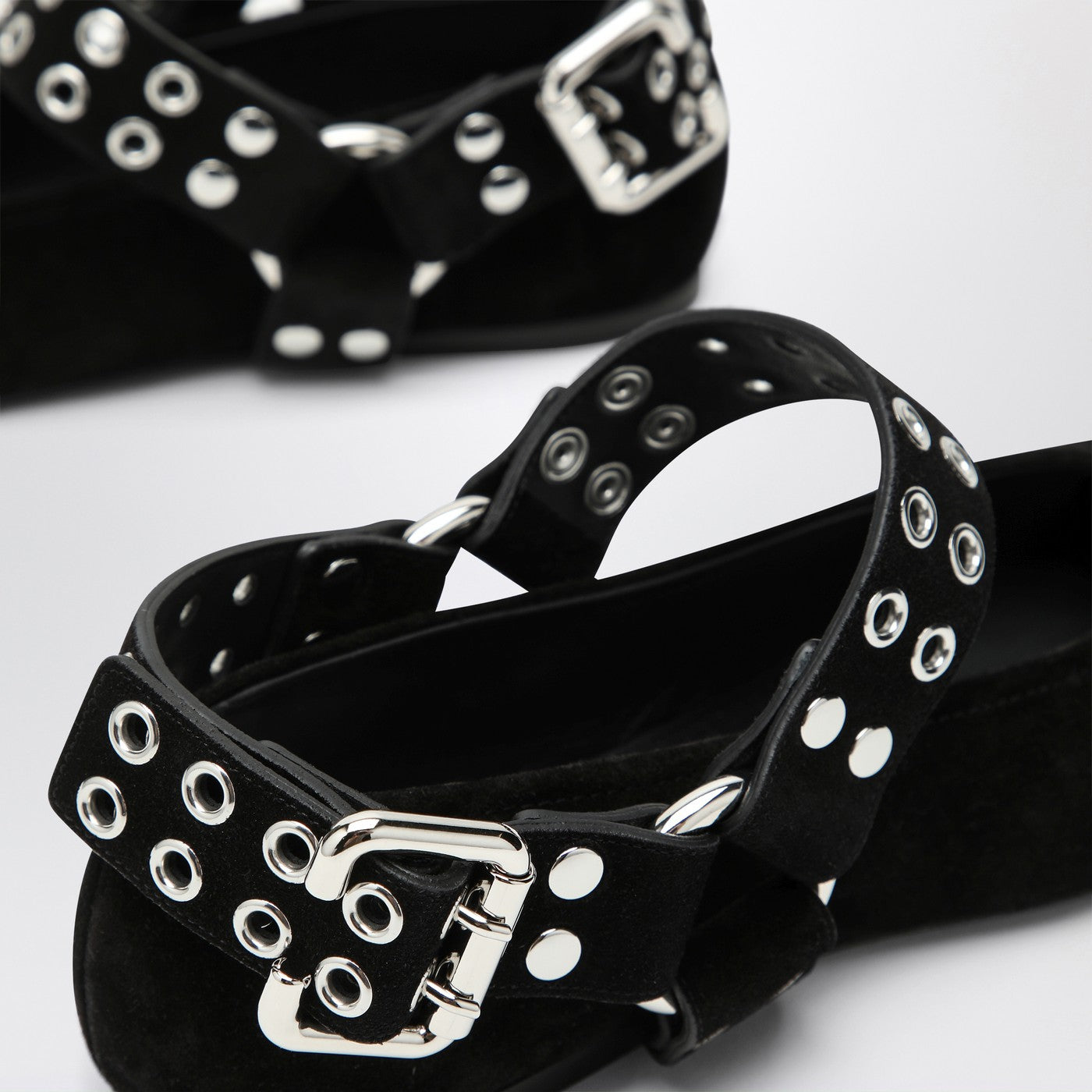 Black suede flat ballerina biker