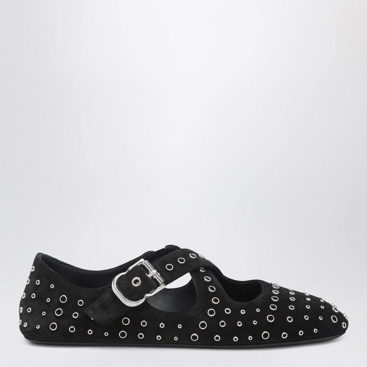 Flat ballerinas in suede with crossed straps and eyelets