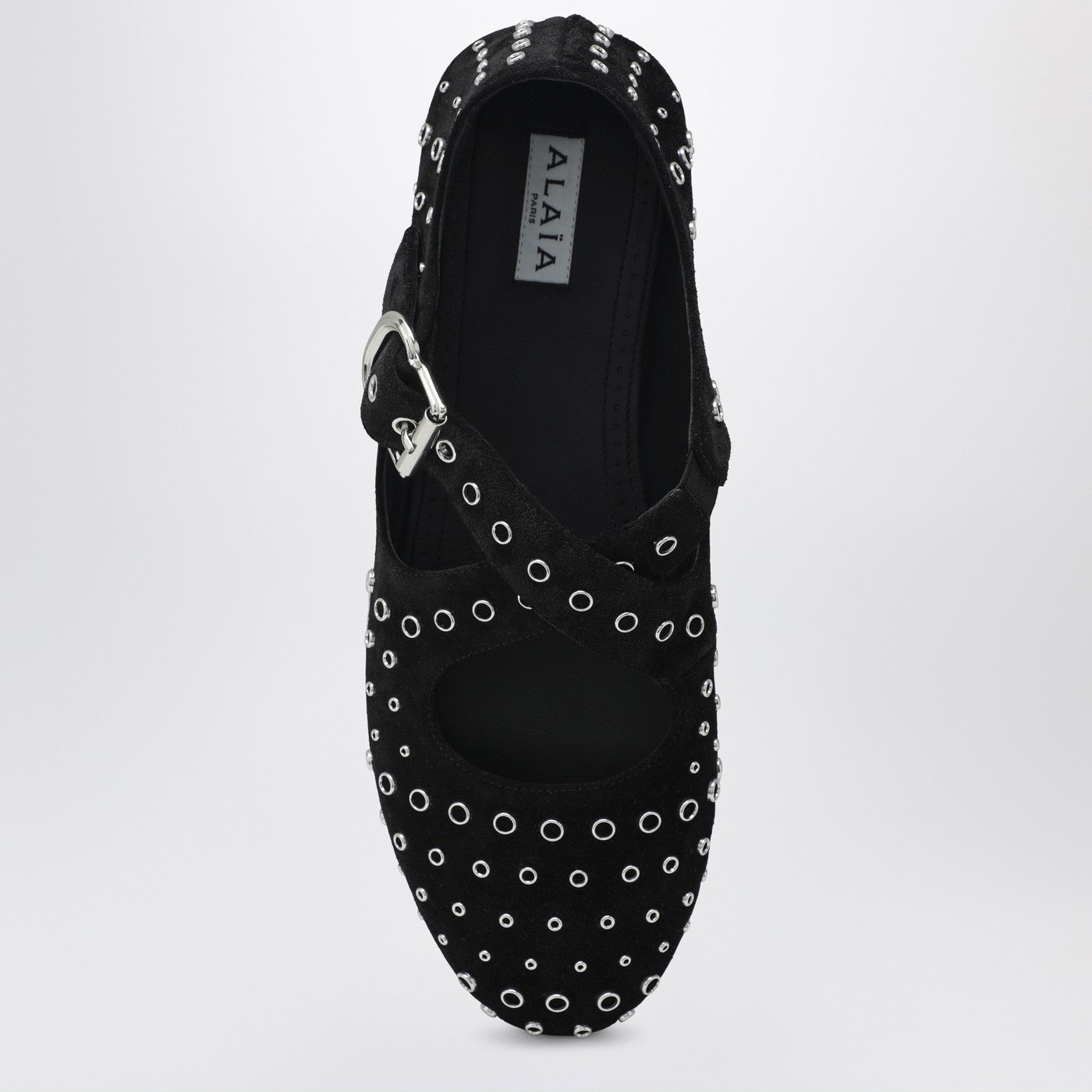 Flat ballerinas in suede with crossed straps and eyelets