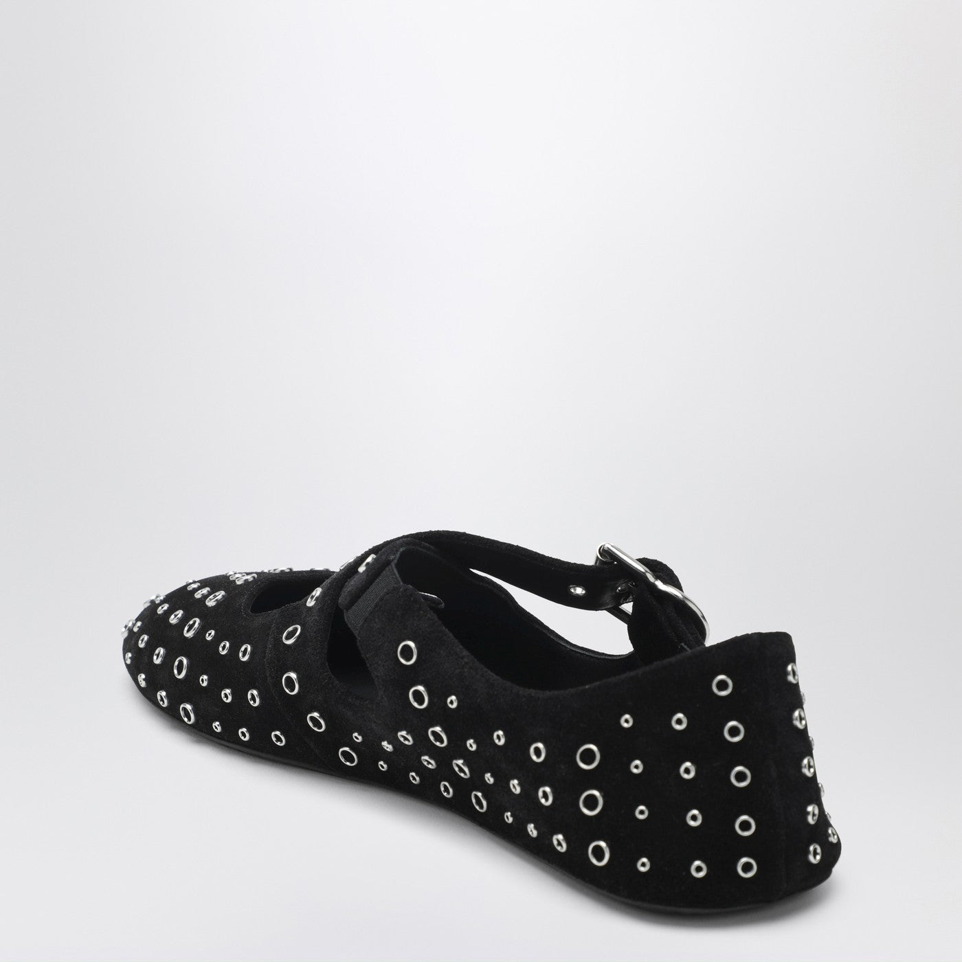 Flat ballerinas in suede with crossed straps and eyelets