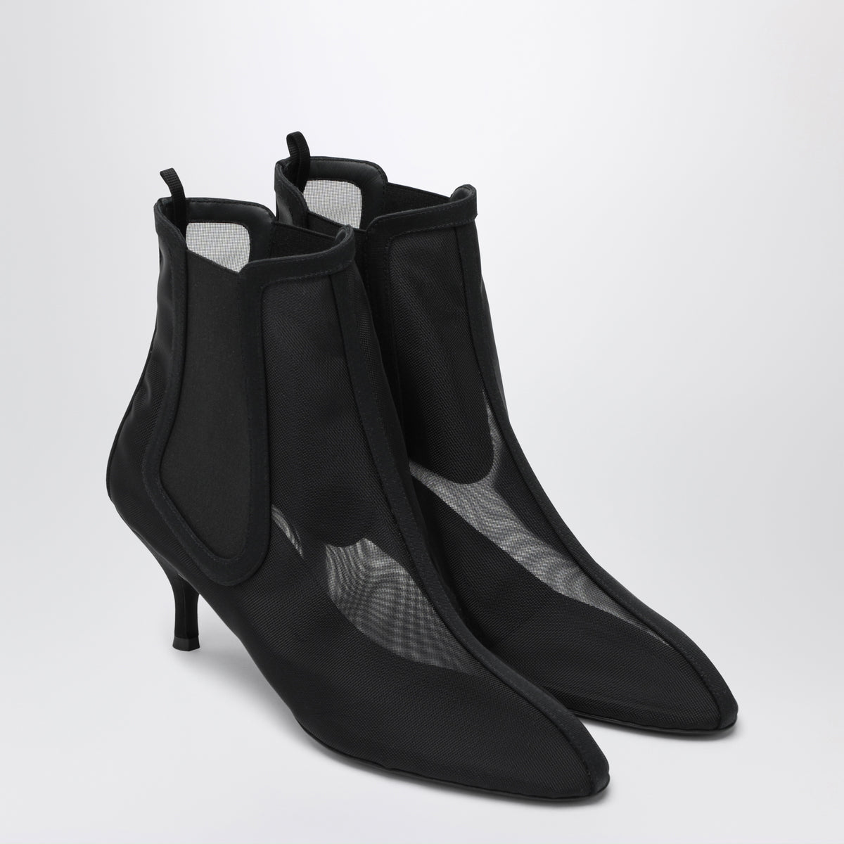 Black ankle boots in sheer mesh