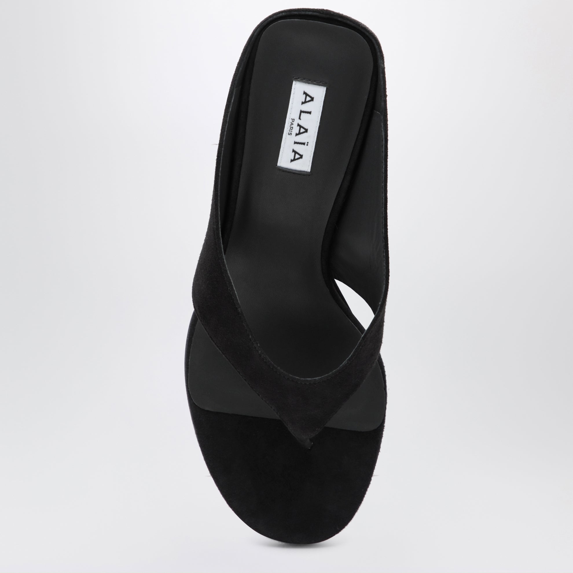 Mule infradito con zeppa in suede nere