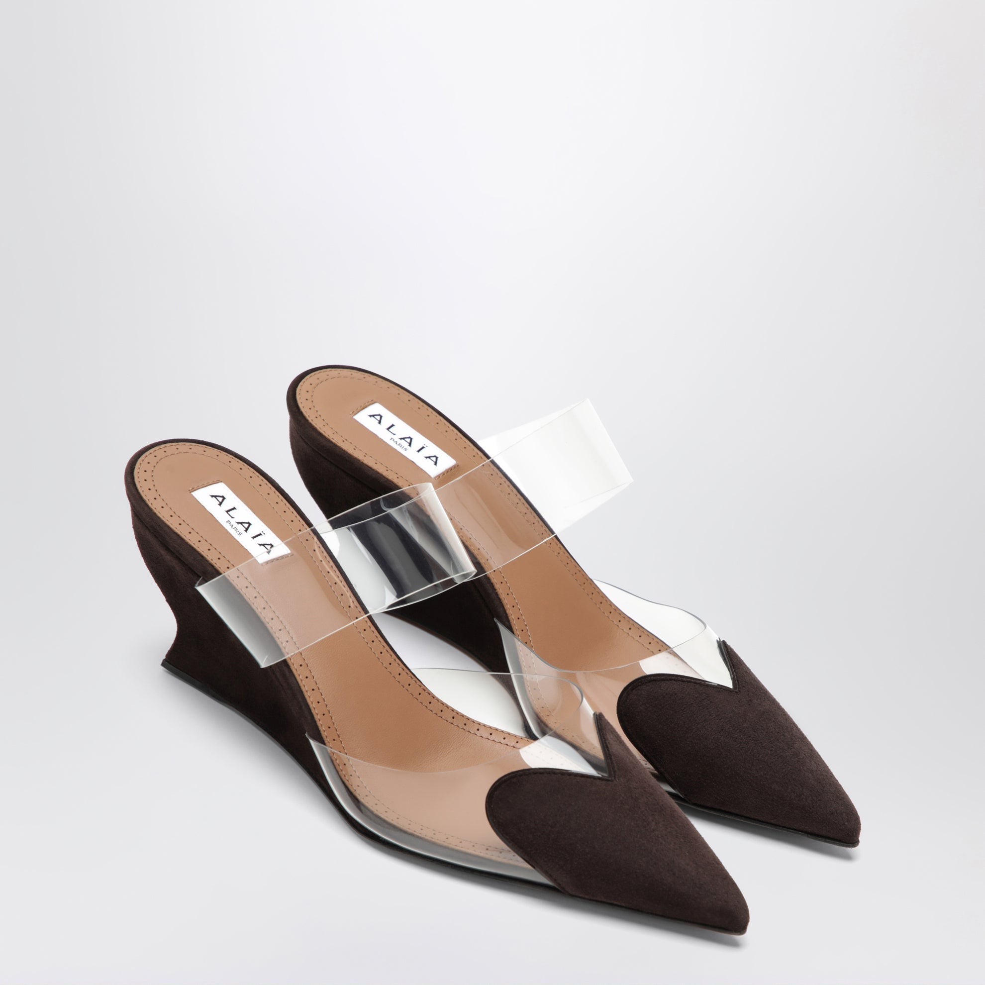 Heart 60 Brown Leather Wedge Mules