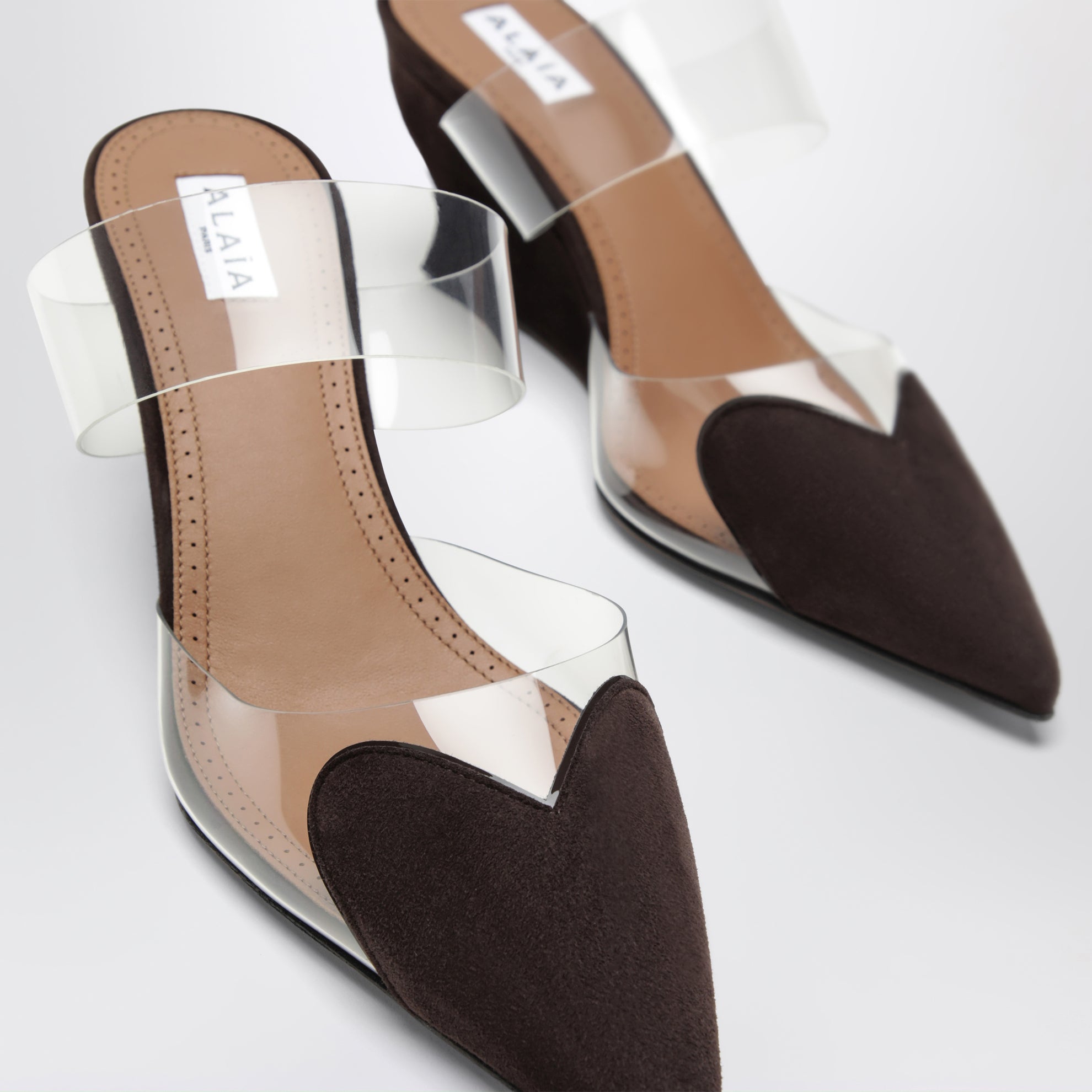 Heart 60 Brown Leather Wedge Mules